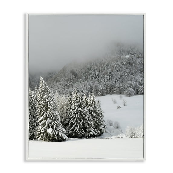 Winter Snowscape Woodland Trees White Framed Giclee Art, 16 x 20, Made In USA