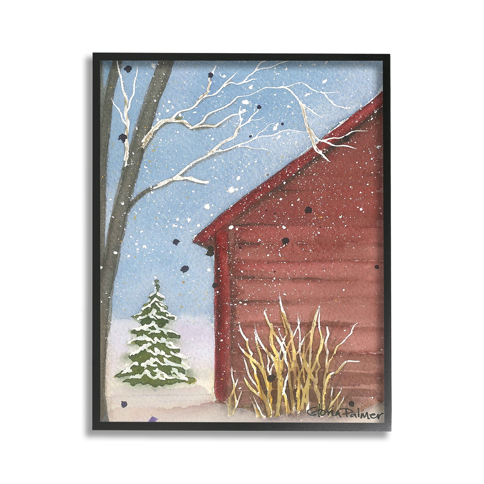 Stupell Industries Winter Snowy Cabin Holiday Painting Black Framed Art Print Wall Art, 11 x 14