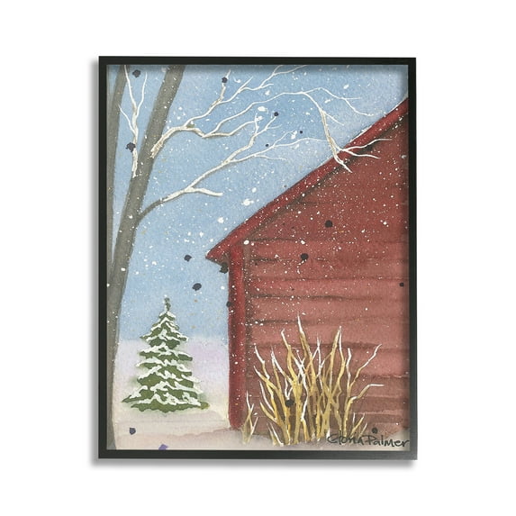 Stupell Industries Winter Snowy Cabin Holiday Painting Black Framed Art Print Wall Art, 24 x 30