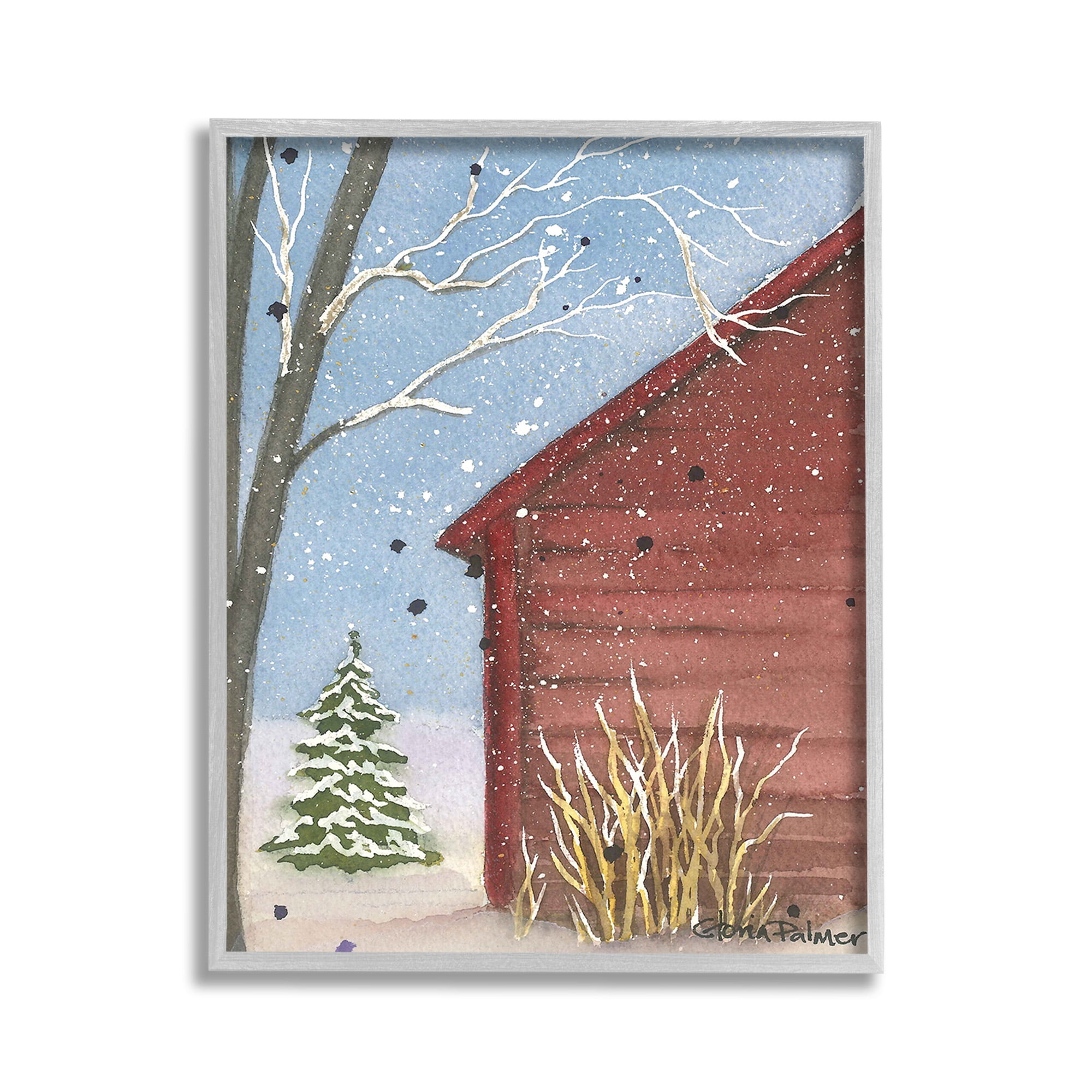 Stupell Industries Winter Snowy Cabin Holiday Painting Gray Framed Art Print Wall Art, 11 x 14