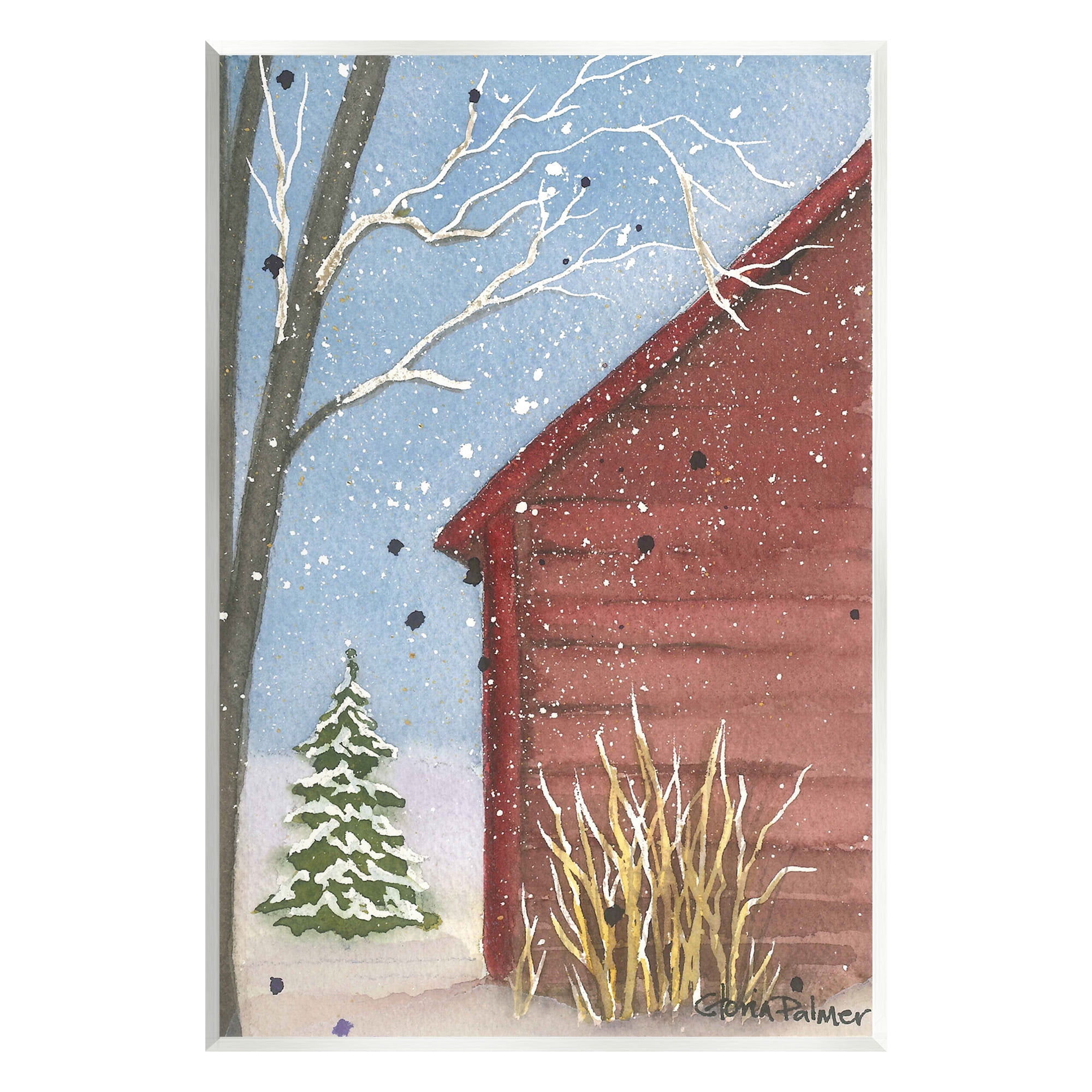 Stupell Industries Winter Snowy Cabin Holiday Painting Unframed Art Print Wall Art, 13 x 19
