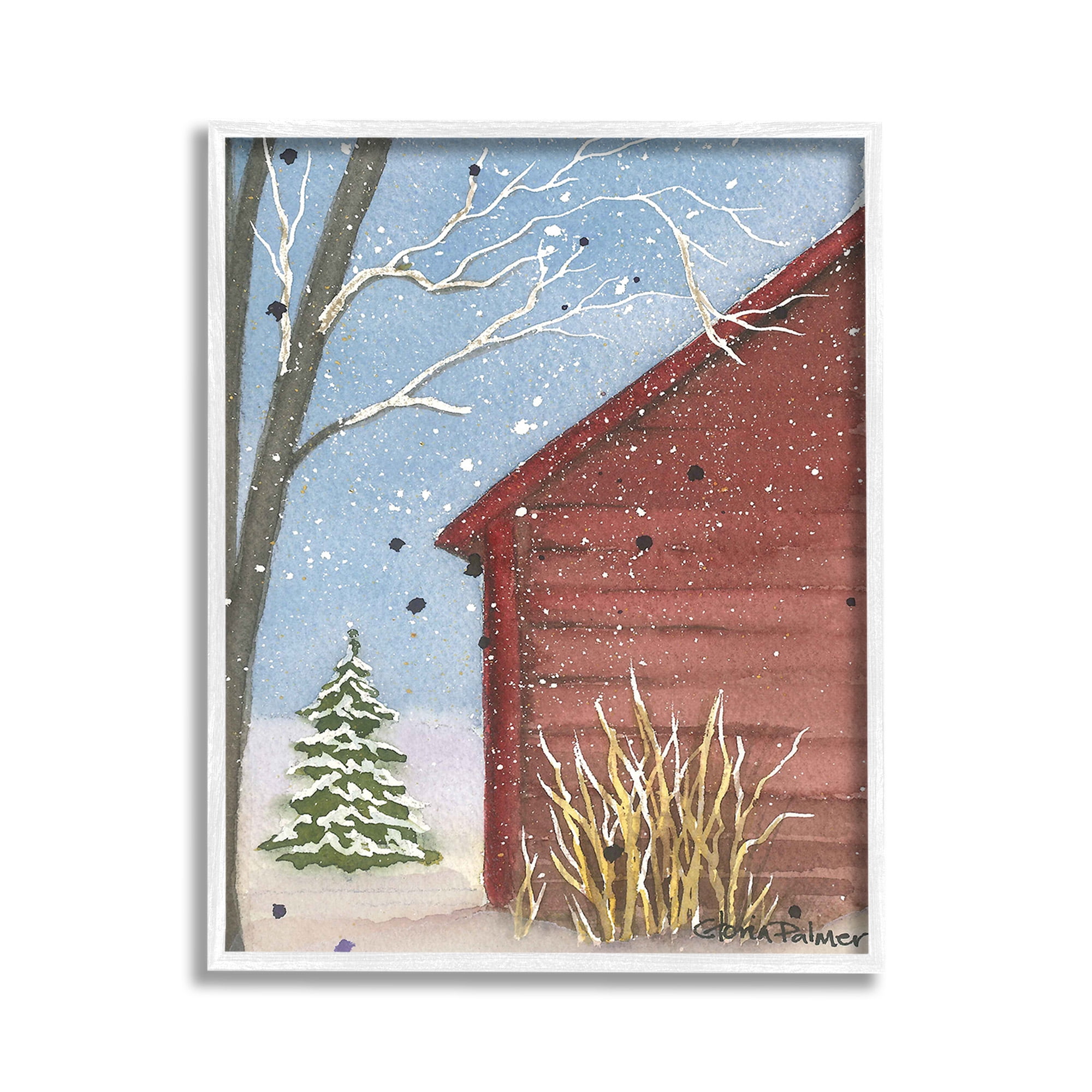 Stupell Industries Winter Snowy Cabin Holiday Painting White Framed Art Print Wall Art, 11 x 14