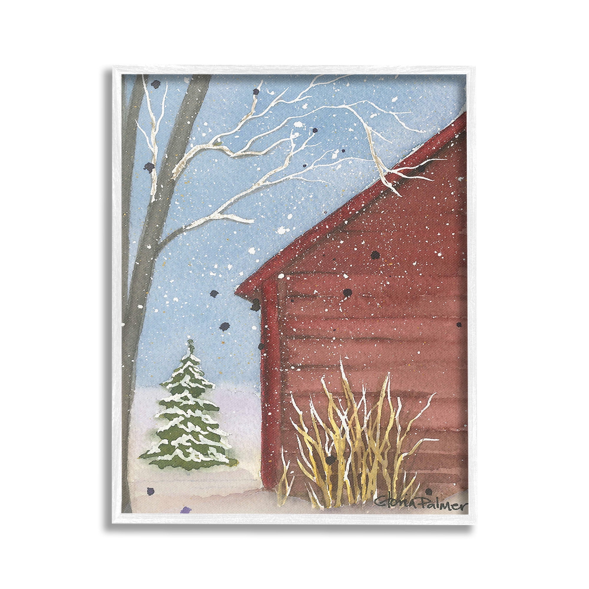 Stupell Industries Winter Snowy Cabin Holiday Painting White Framed Art Print Wall Art, 24 x 30