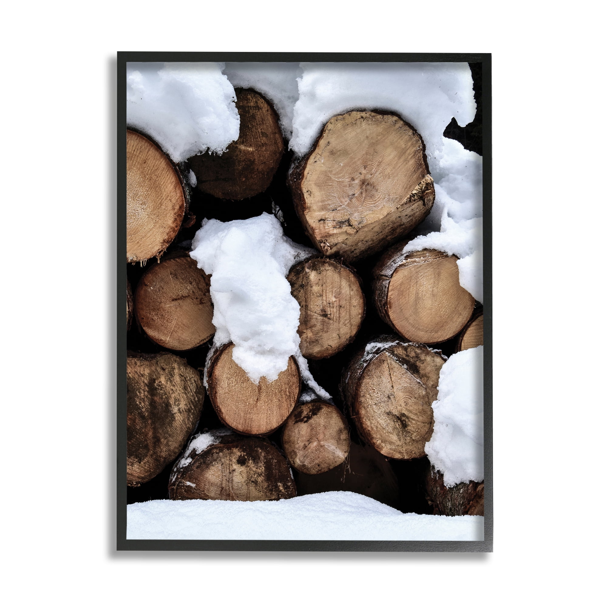 Stupell Industries Winter Snowy Logs Landscape Photography Black Framed Art Print Wall Art, 24 x 30