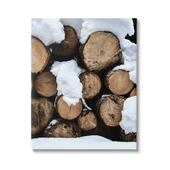 Stupell Industries Winter Snowy Logs Landscape Photography Gallery Wrapped Canvas Art Print Wall Art, 16 x 20