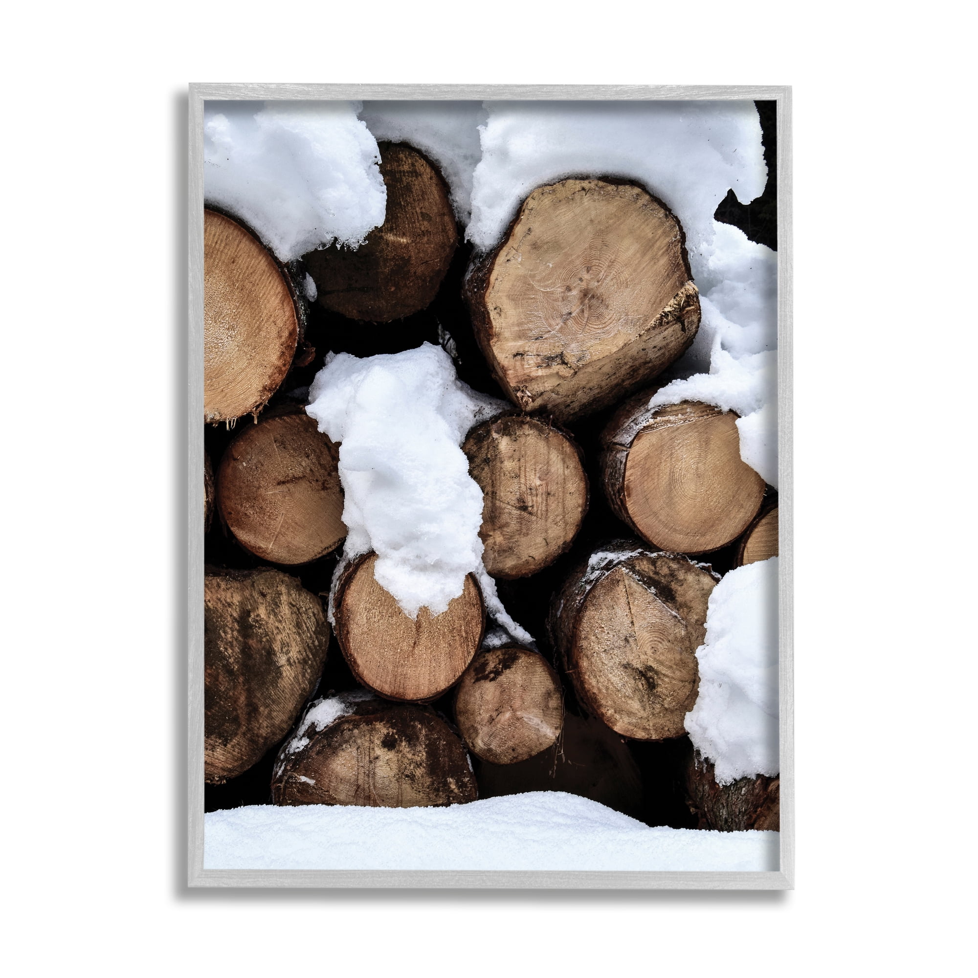 Stupell Industries Winter Snowy Logs Landscape Photography Gray Framed Art Print Wall Art, 11 x 14