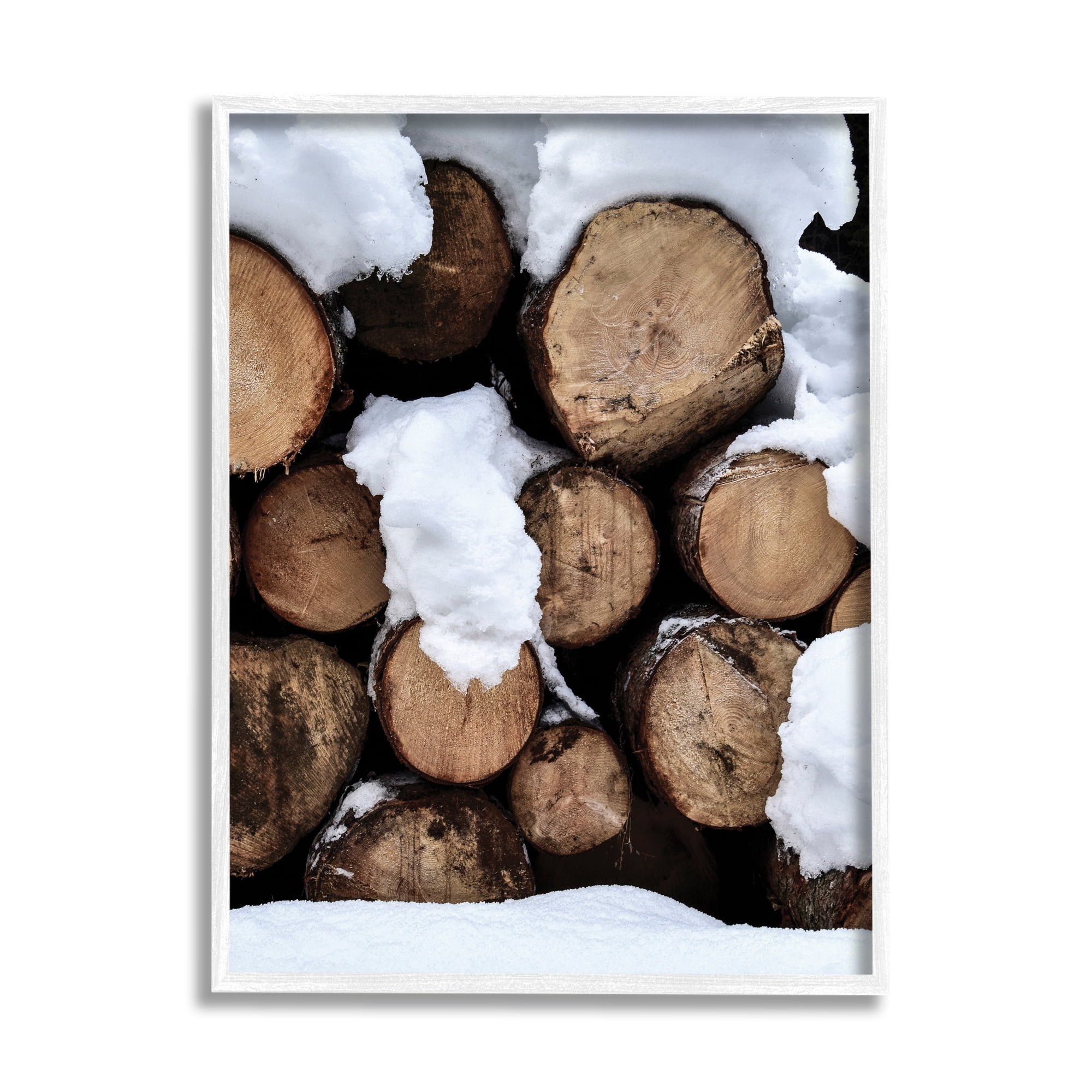 Stupell Industries Winter Snowy Logs Landscape Photography White Framed Art Print Wall Art, 11 x 14