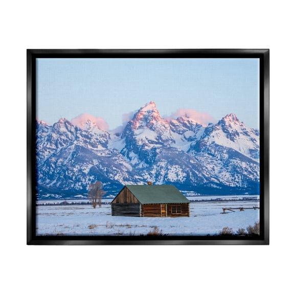 Stupell Industries Winter Snowy Peaks & Cabin Landscape Photography Black Floater Framed Canvas Art Print Wall Art, 31 x 25