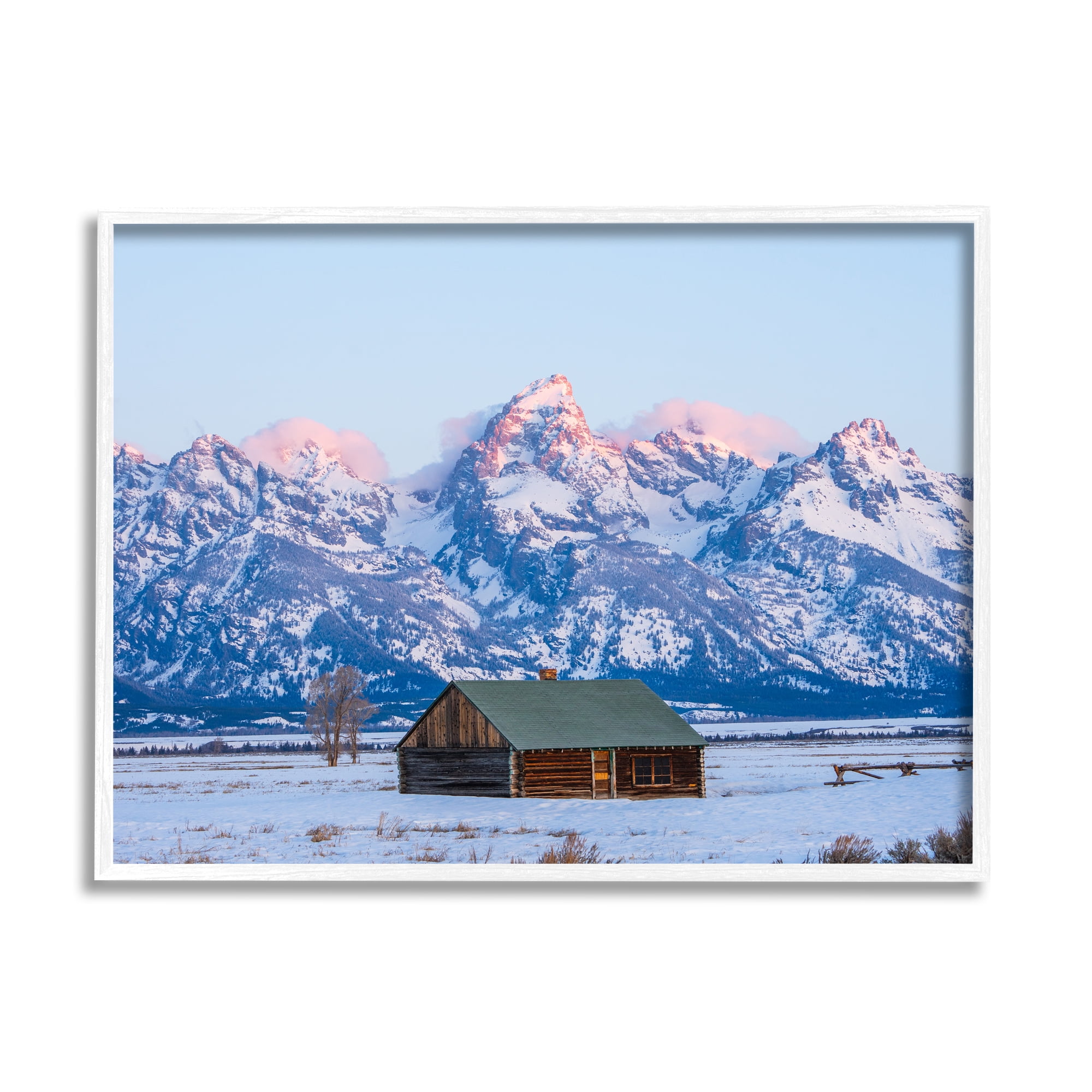 Stupell Industries Winter Snowy Peaks & Cabin Landscape Photography White Framed Art Print Wall Art, 14 x 11