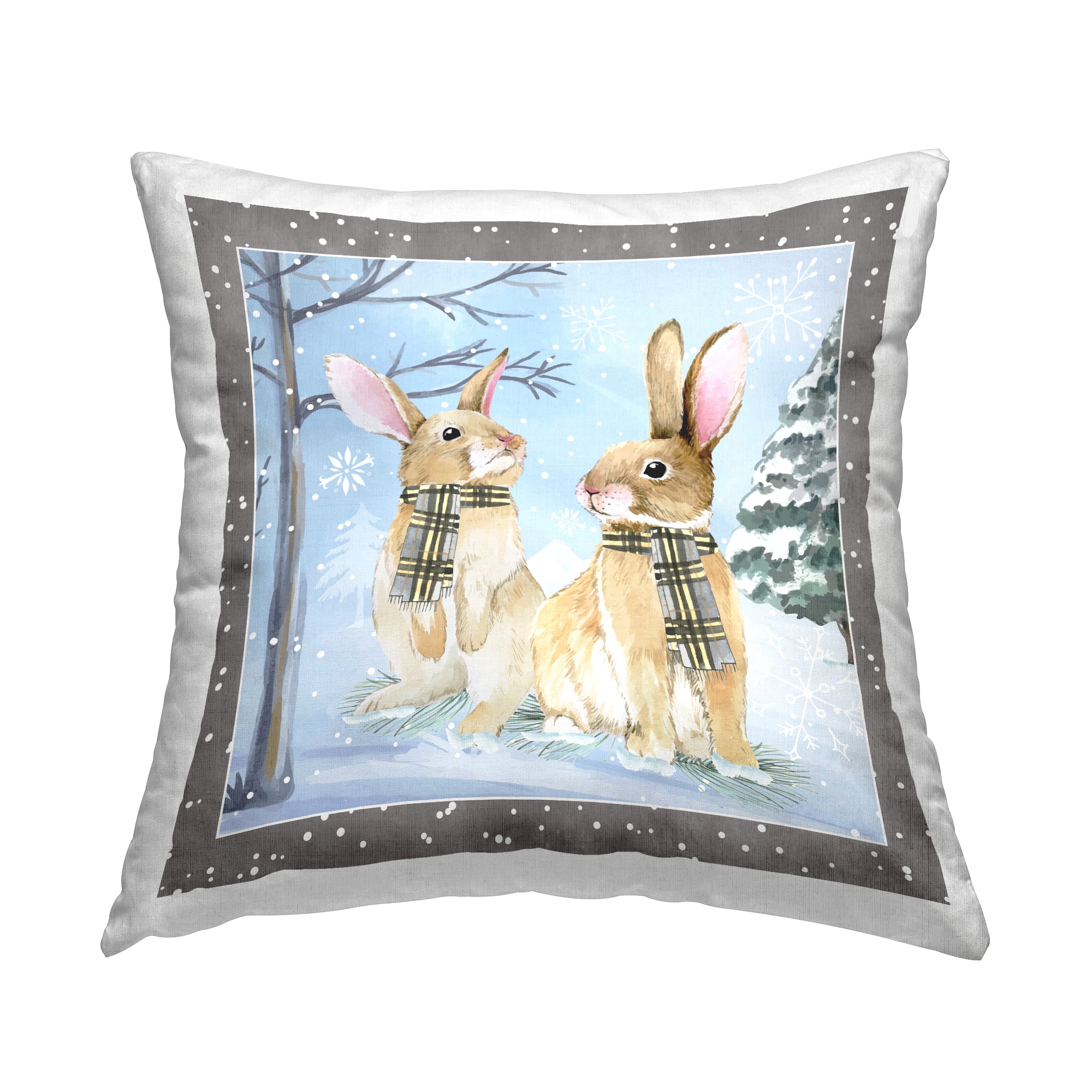 Stupell Industries Winter Snowy Rabbit Scarf Duo Printed Throw Pillow Design by ND Art