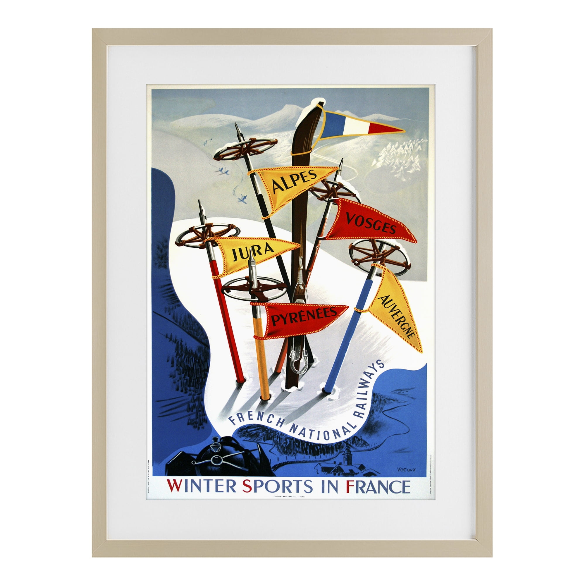 Stupell Industries Winter Sports In France Birch Framed Print Under Glass, design by Vintage Posters