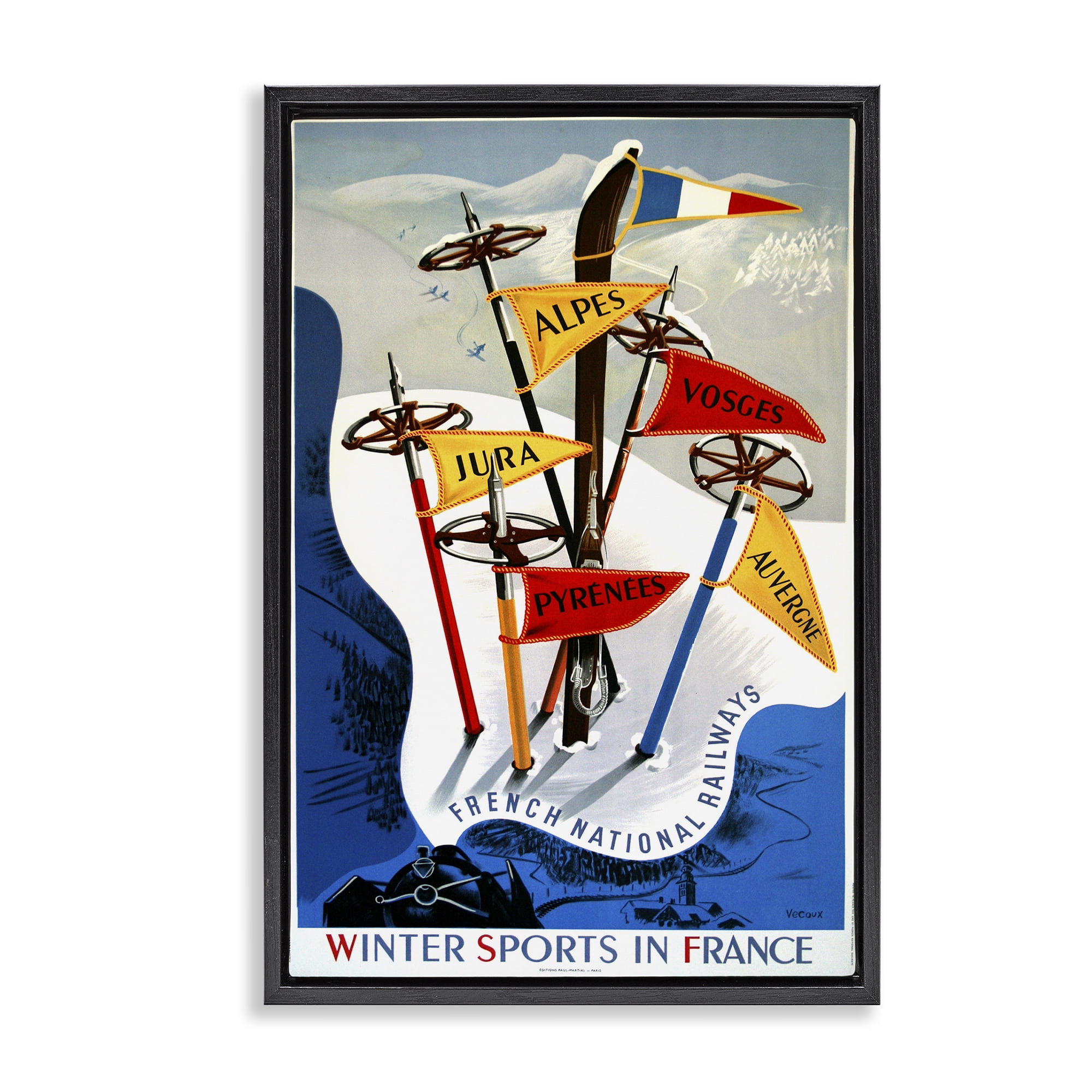 Stupell Industries Winter Sports In France Black Framed Floater Canvas Wall Art, design by Vintage Posters
