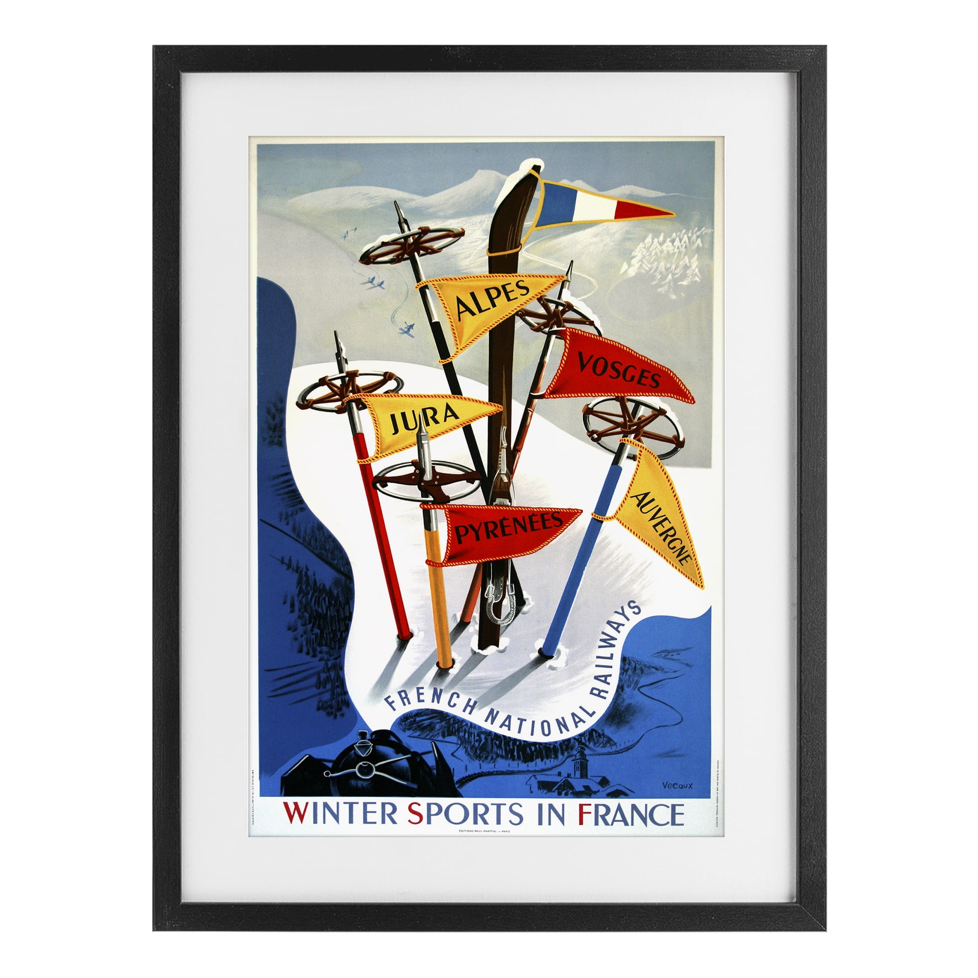 Stupell Industries Winter Sports In France Black Framed Print Under Glass, design by Vintage Posters