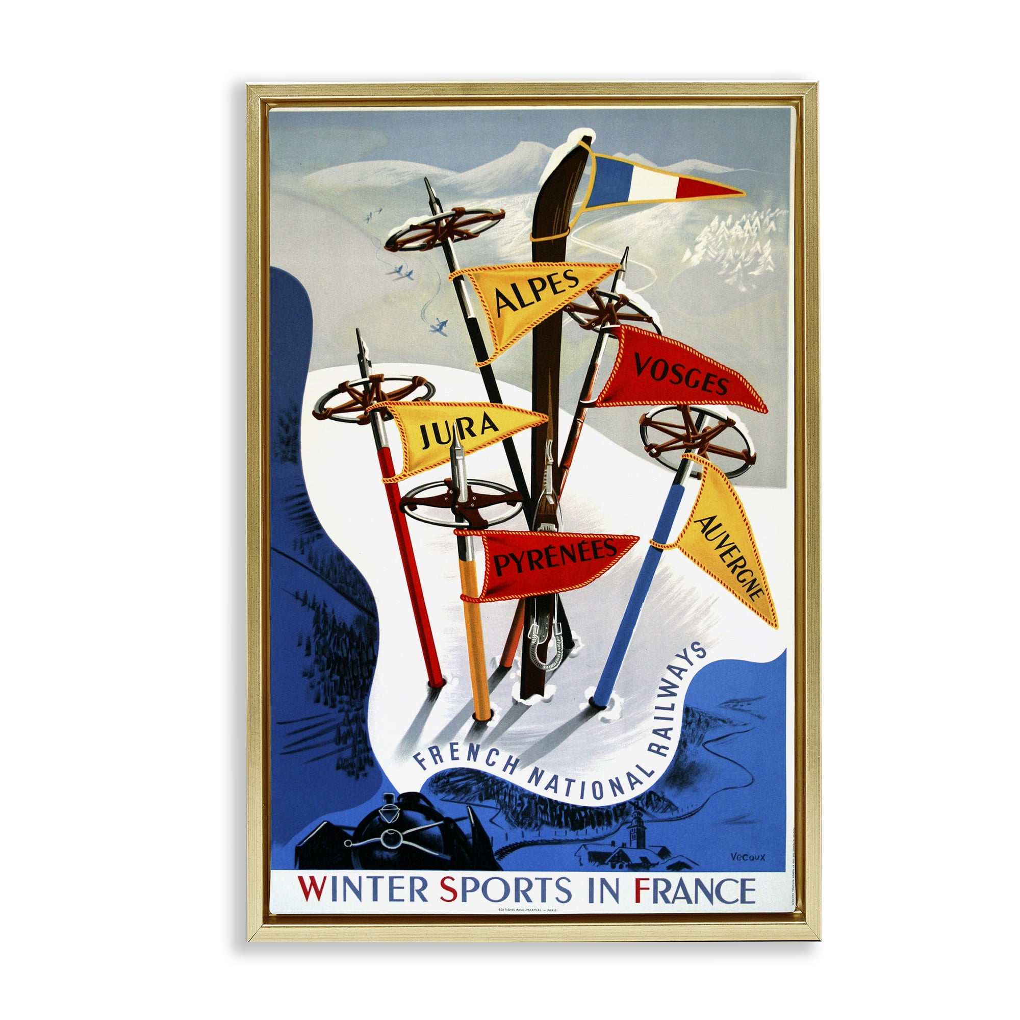 Stupell Industries Winter Sports In France Gold Framed Floater Canvas Wall Art, design by Vintage Posters