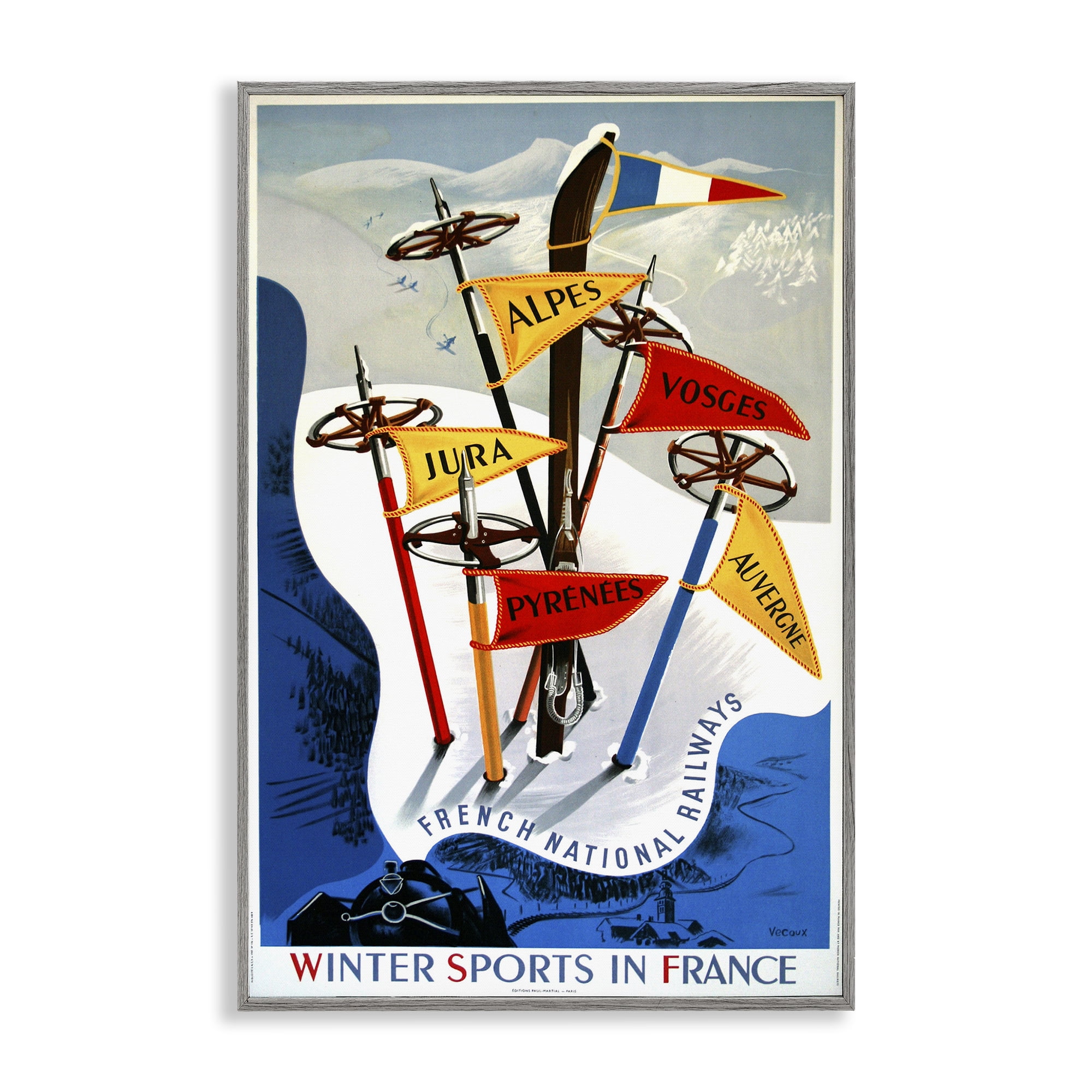 Stupell Industries Winter Sports In France Gray Framed Giclee Art, design by Vintage Posters