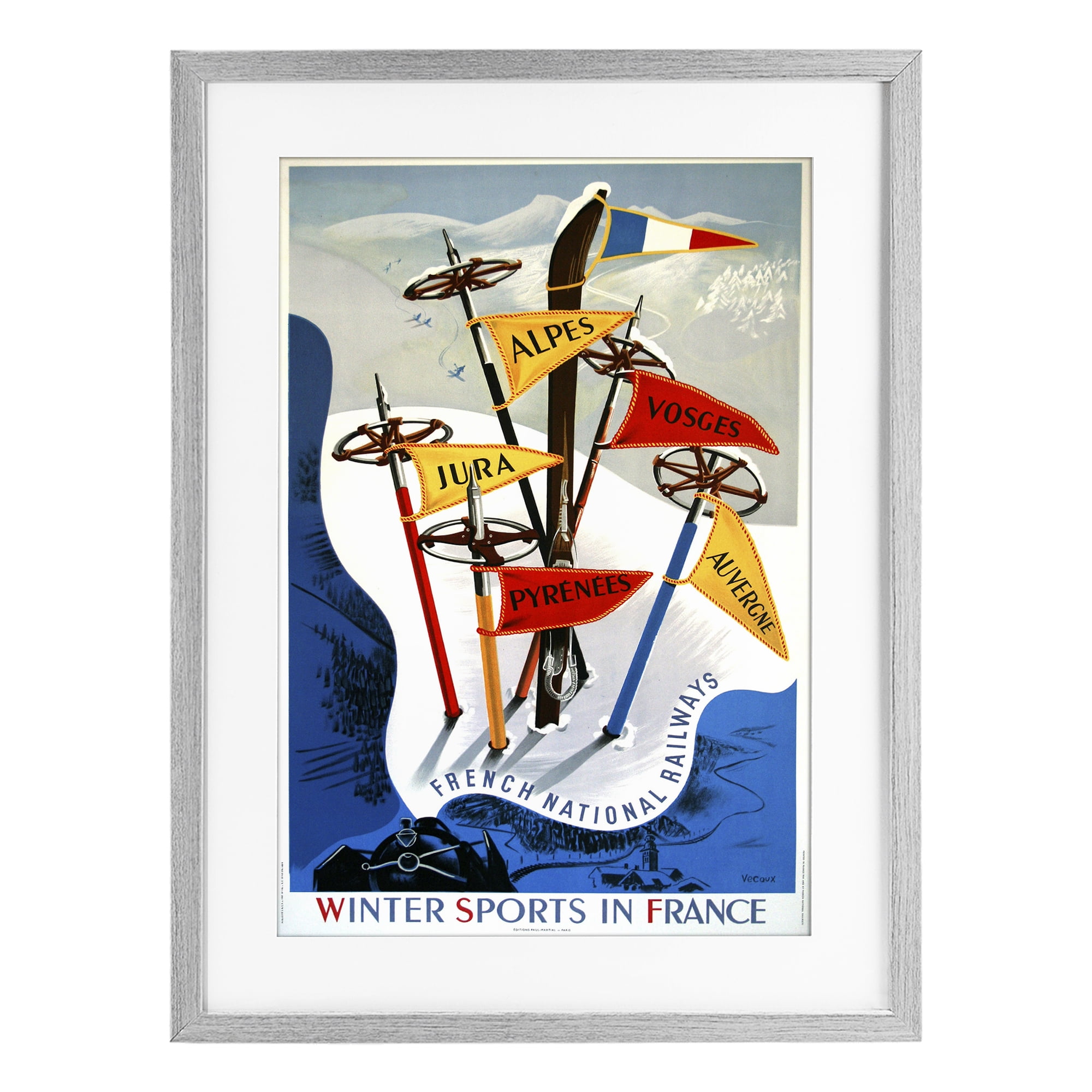 Stupell Industries Winter Sports In France Gray Framed Print Under Glass, design by Vintage Posters