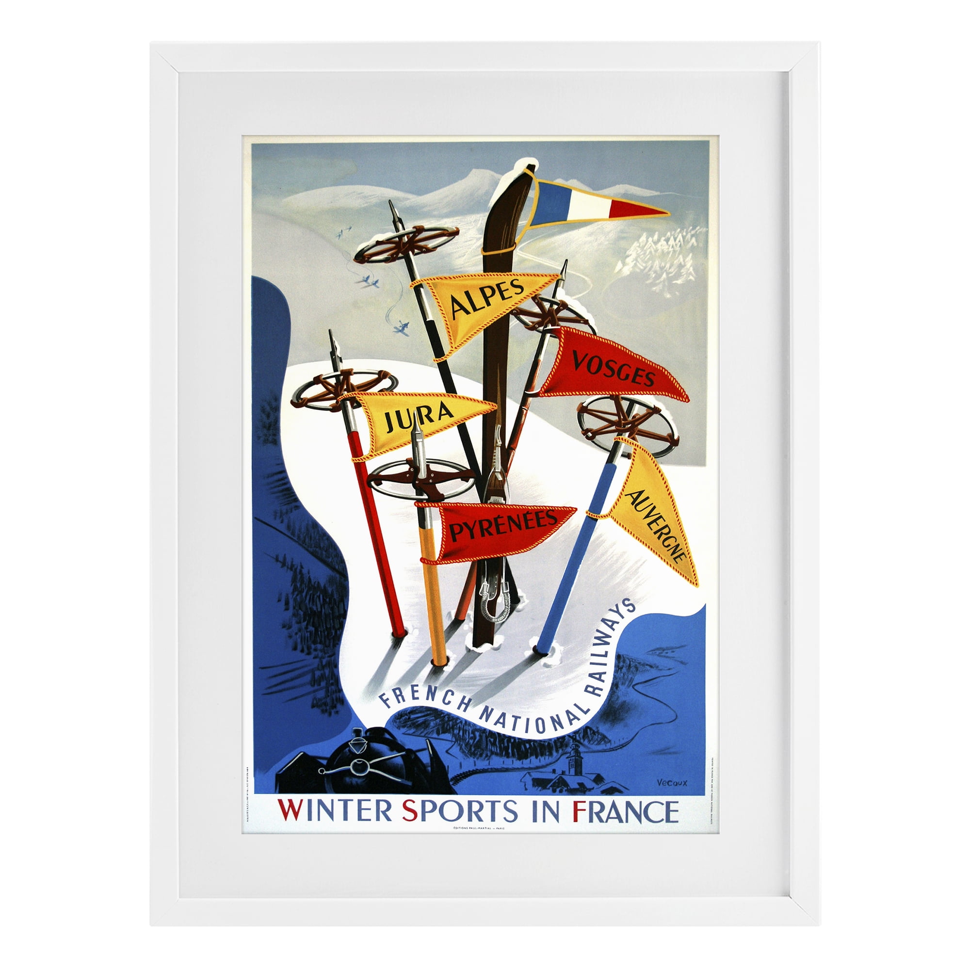 Stupell Industries Winter Sports In France White Framed Print Under Glass, design by Vintage Posters