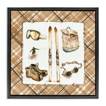 Stupell Industries Winter Sports on Plaid Sports Painting Black Floater Framed Canvas Art Print Wall Art, 18 x 18