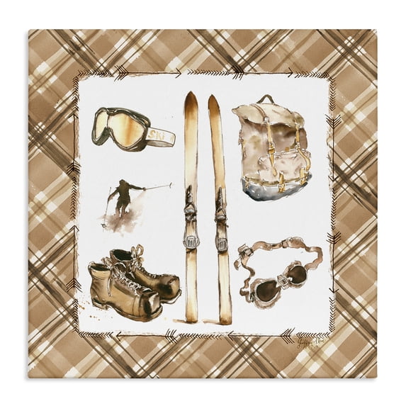 Stupell Industries Winter Sports on Plaid Sports Painting Wrapped Canvas Art Print Wall Art, 30 x 30