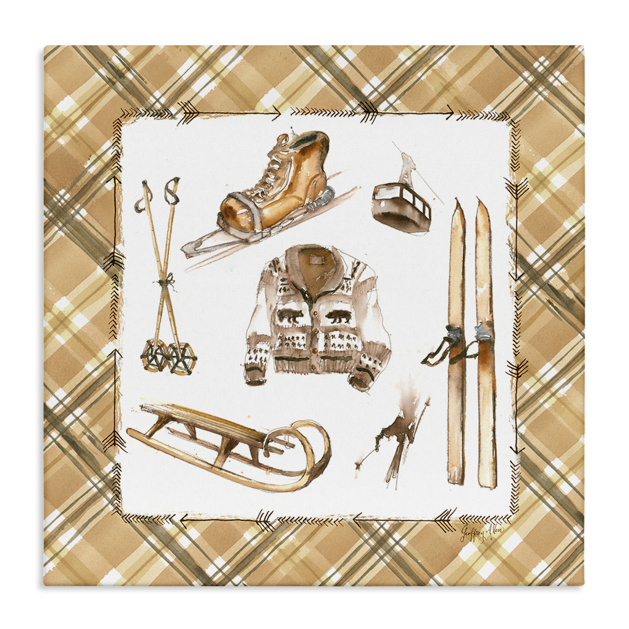 Stupell Industries Winter Sports on Tartan Sports Painting Wrapped Canvas Art Print Wall Art, 30 x 30