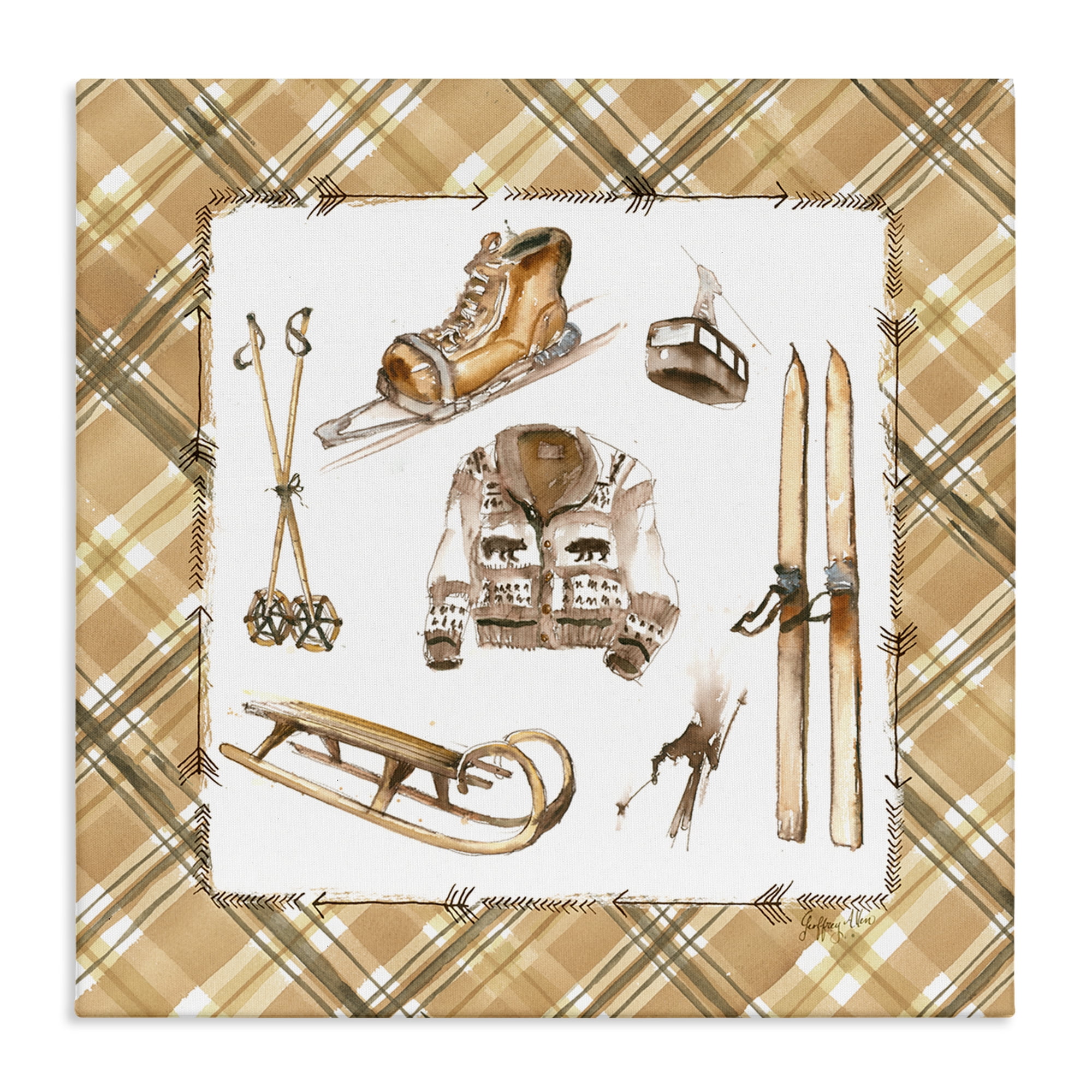 Stupell Industries Winter Sports on Tartan Sports Painting Wrapped Canvas Art Print Wall Art, 36 x 36