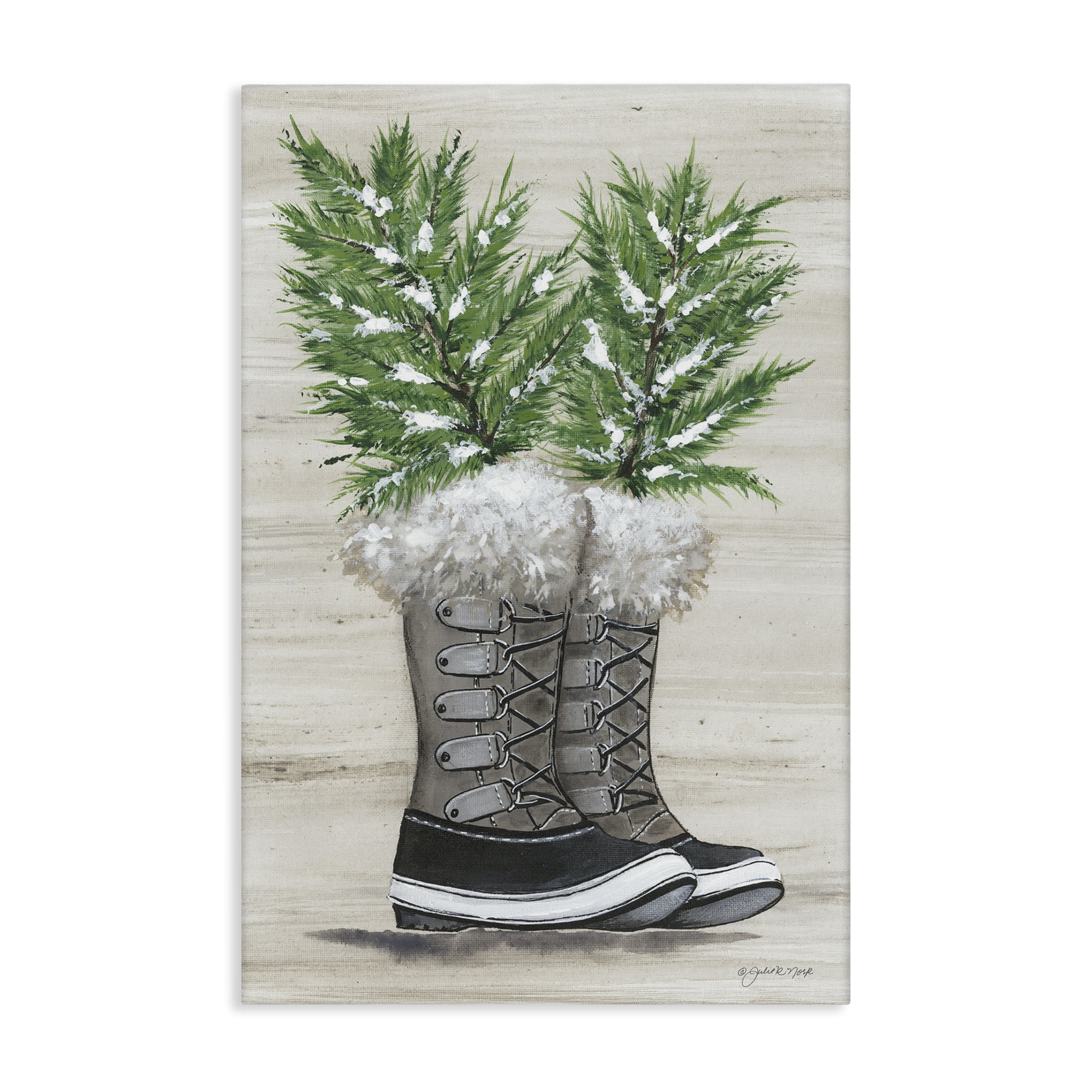 Stupell Industries Winter Sprigs in Boots Botanical & Floral Painting Gallery Wrapped Canvas Art Print Wall Art, 20 x 30