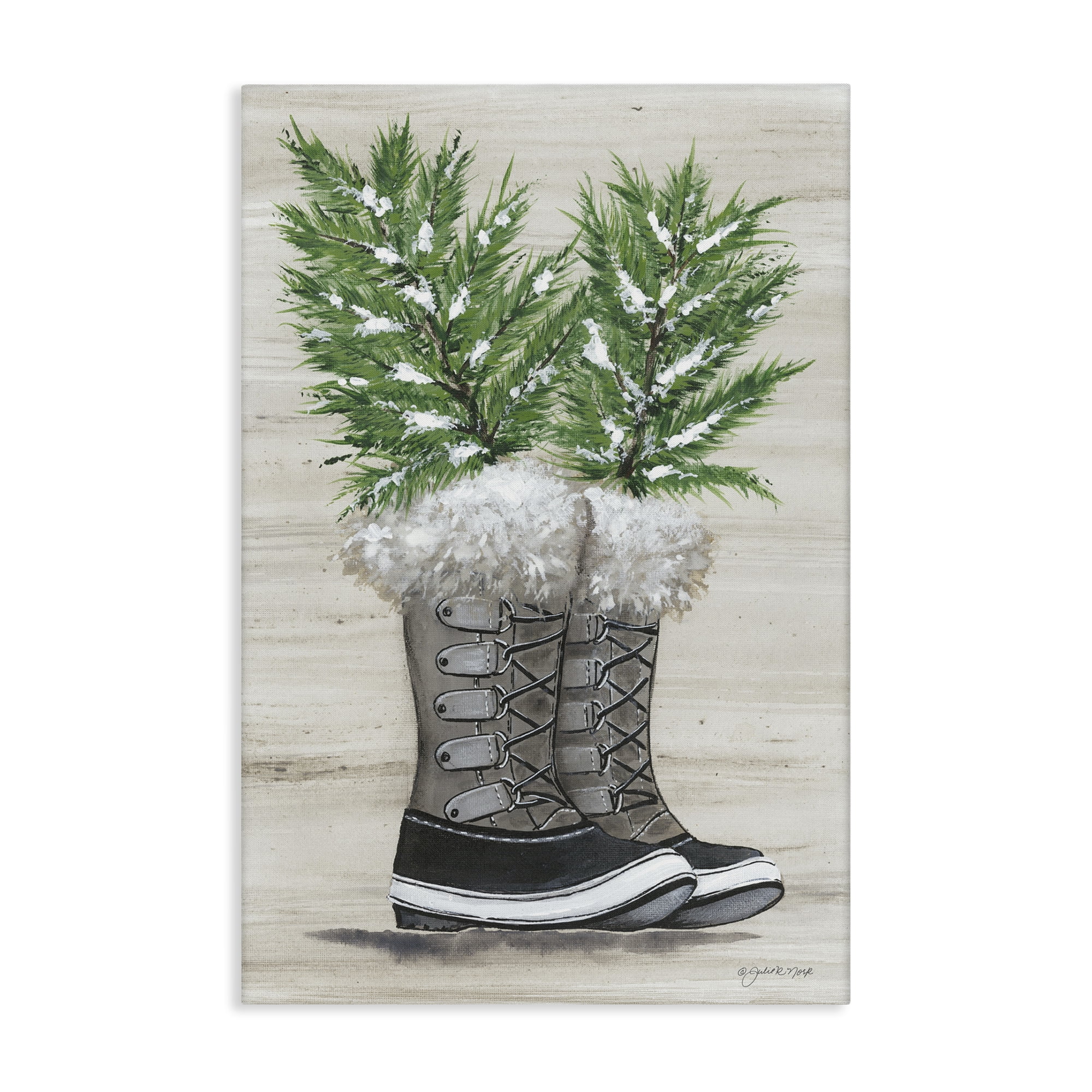 Stupell Industries Winter Sprigs in Boots Botanical & Floral Painting Gallery Wrapped Canvas Art Print Wall Art, 30 x 45