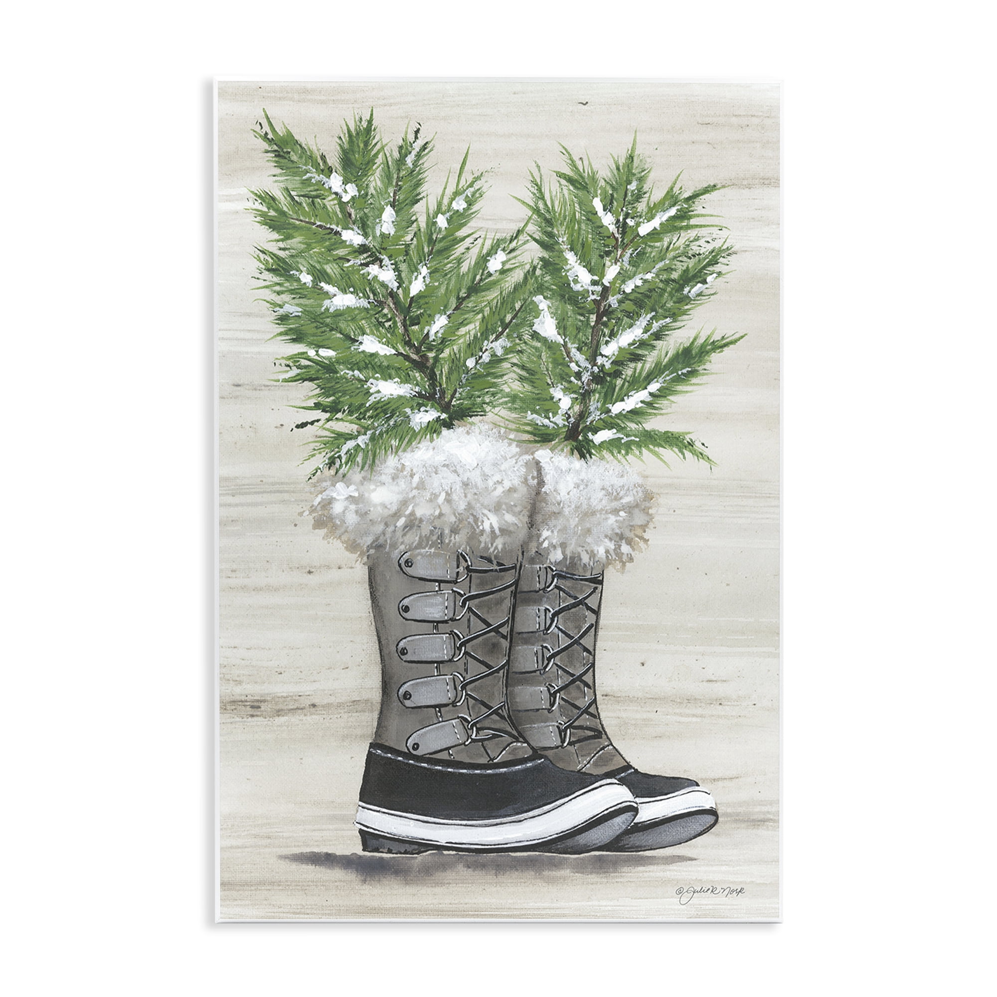 Stupell Industries Winter Sprigs in Boots Botanical & Floral Painting Unframed Art Print Wall Art, 13 x 19