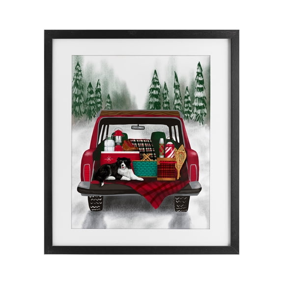 Stupell Industries Winter Tailgate with Dog Black Framed Print Under Glass design by Jilly Jack Designs, 21 x 17