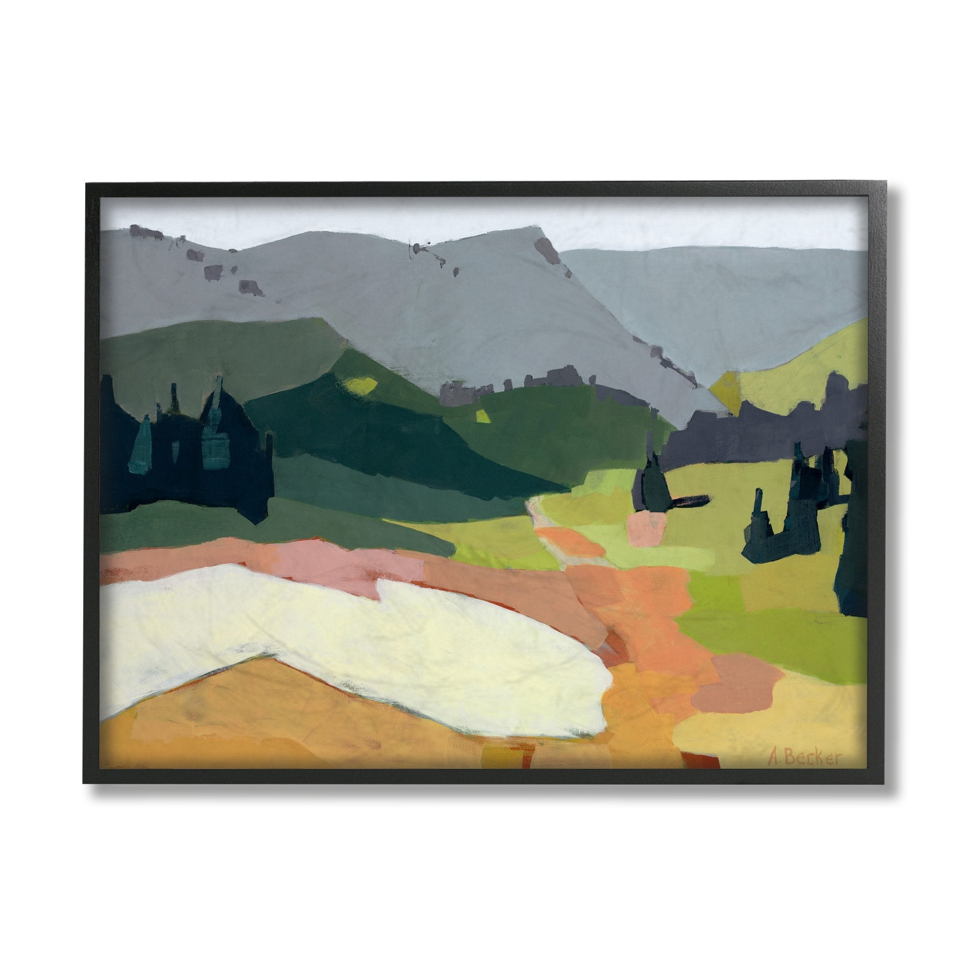Stupell Industries Winter Thawed Abstract Snow Mountain Landscape Black Framed, 24 x 30, Design by Anne Becker