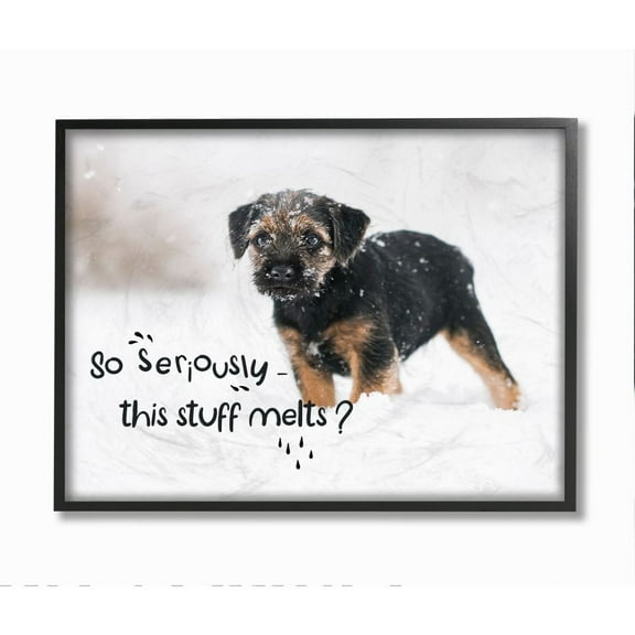 Stupell Industries Winter Time Snow Puppy Seasonal Humor House Pet Framed Wall Art Design by Ziwei Li, 24" x 30", Black Framed