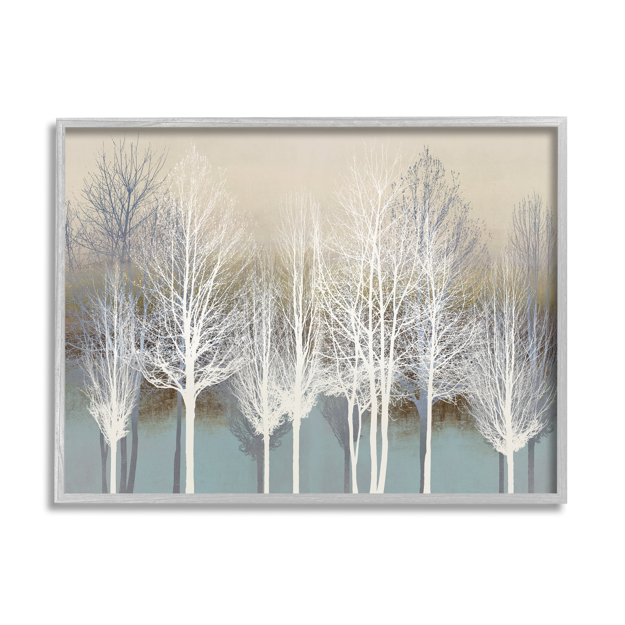 Stupell Industries Winter Tree Forest Silhouettes over Abstract Pattern Cabin Painting Gray Framed Art Print Wall Art, 24 x 30, Design by Kate Bennett