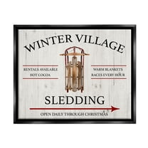 Stupell Industries Winter Village Sledding Holiday Painting Black Floater Framed Canvas Art Print Wall Art, 21 x 17