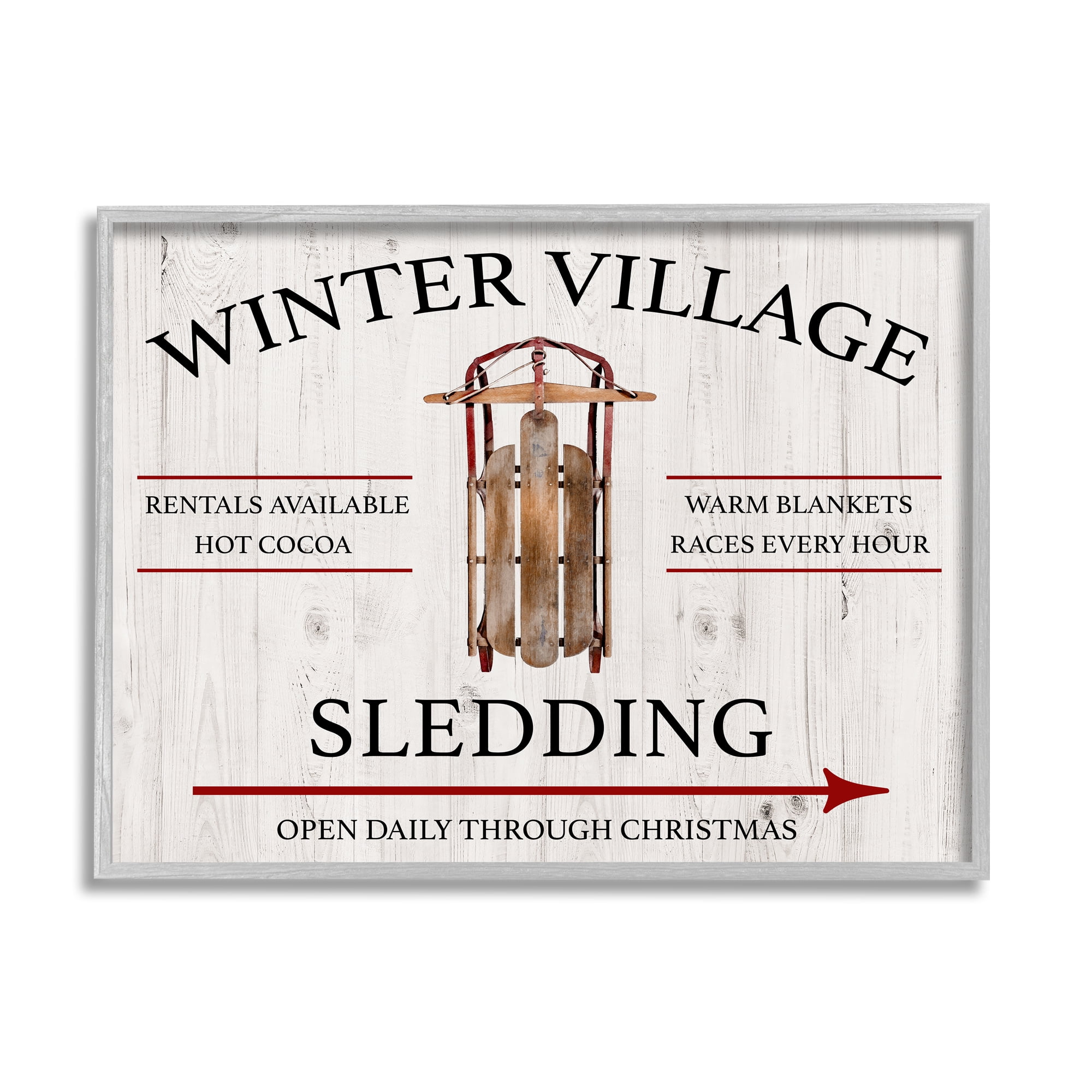 Stupell Industries Winter Village Sledding Holiday Painting Gray Framed Art Print Wall Art, 14 x 11