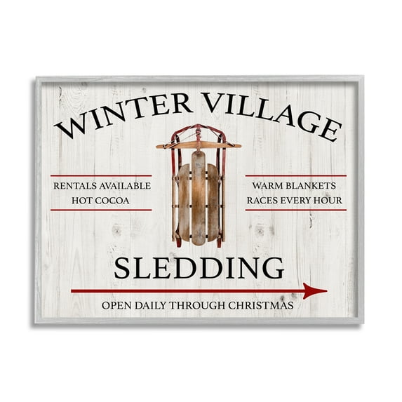 Stupell Industries Winter Village Sledding Holiday Painting Gray Framed Art Print Wall Art, 20 x 16