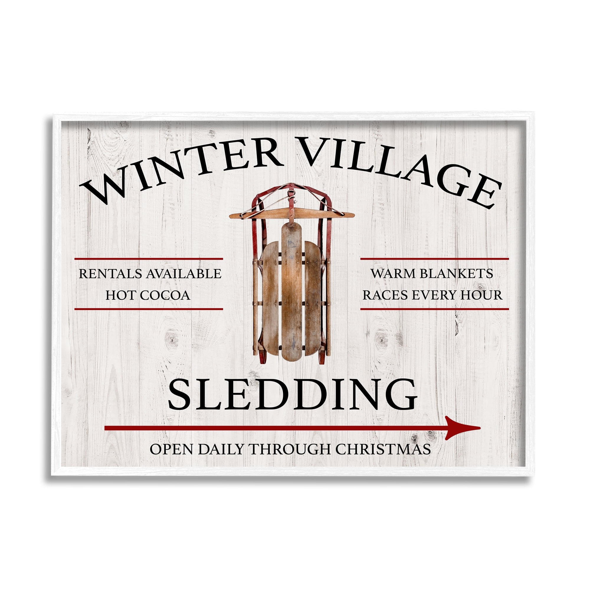 Stupell Industries Winter Village Sledding Holiday Painting White Framed Art Print Wall Art, 30 x 24