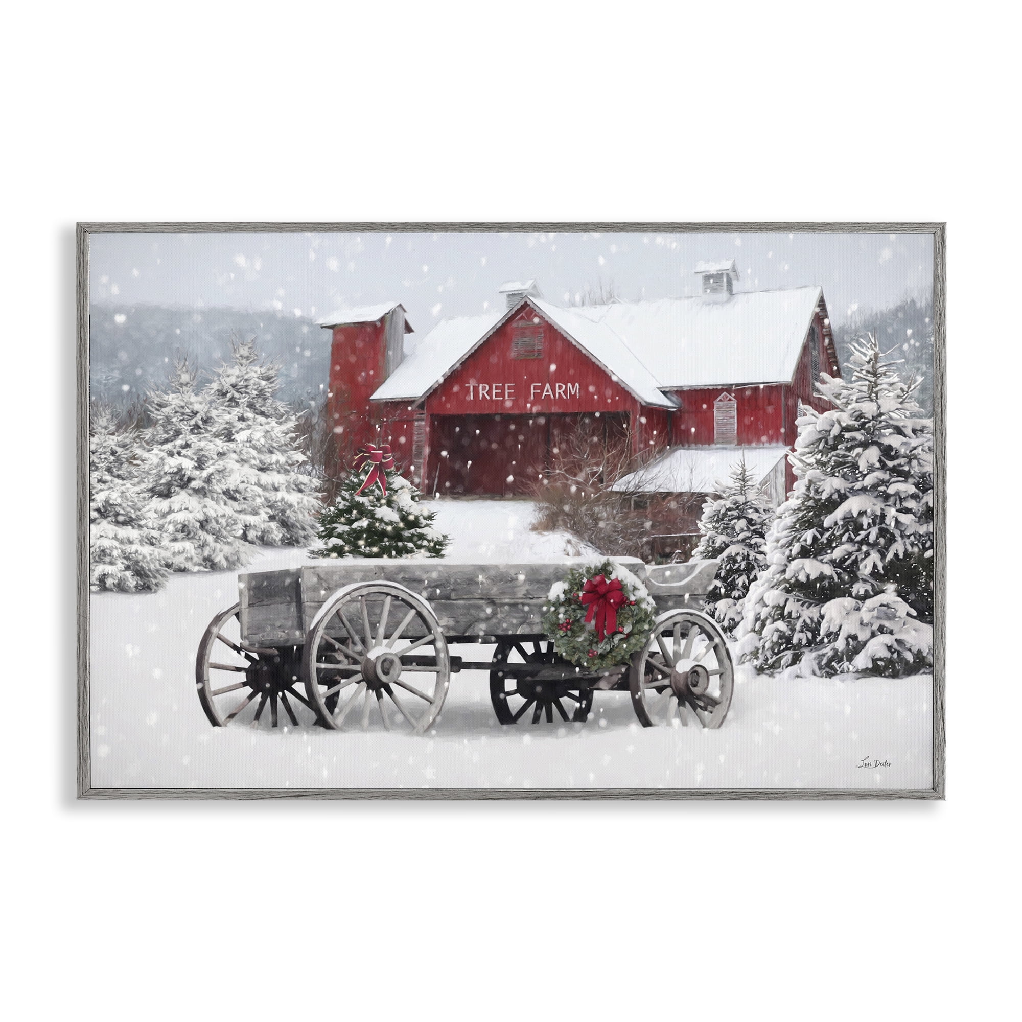 Stupell Industries Winter Wagon & Barn Holiday Painting Gray Framed Art Prints Wall Art, 24 x 16