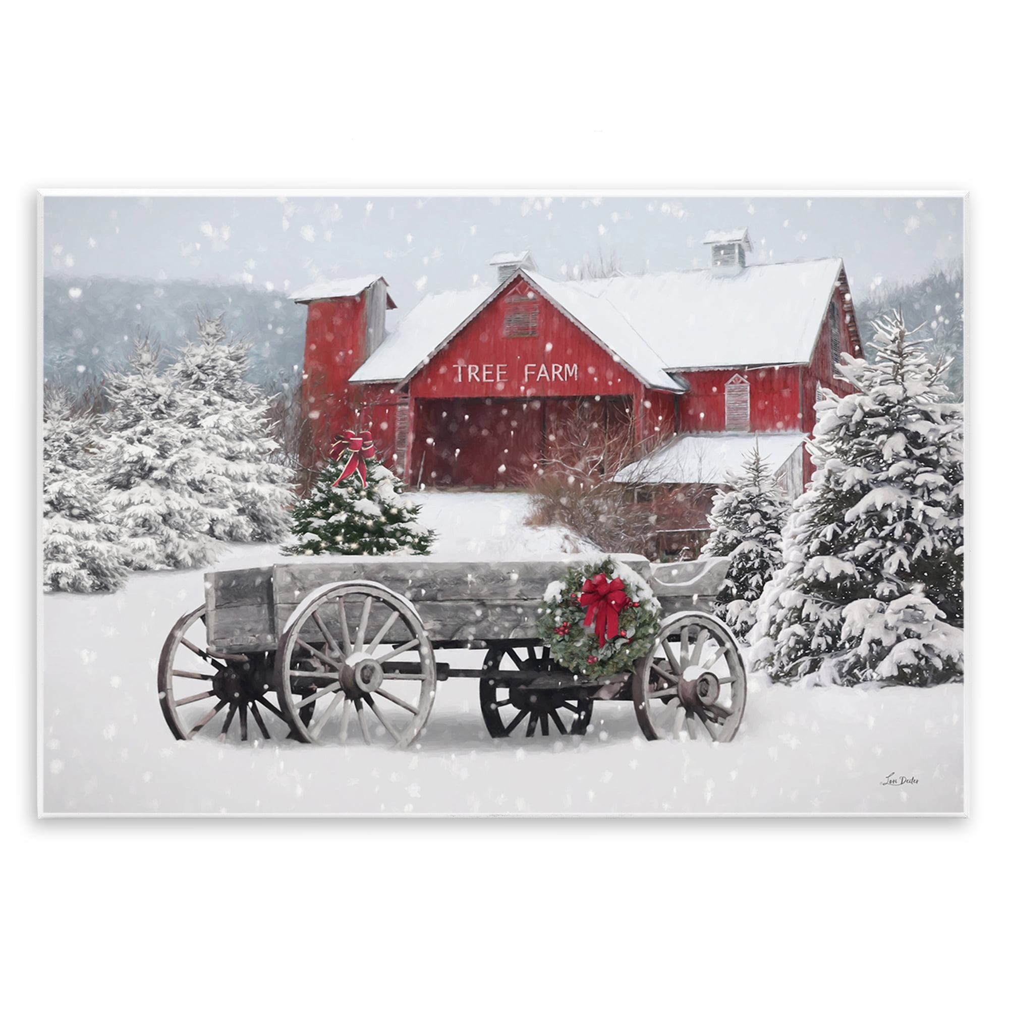 Stupell Industries Winter Wagon & Barn Holiday Painting Unframed Art Prints Wall Art, 19 x 13