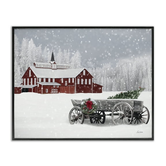 Stupell Industries Winter Wagon Scene Holiday Painting Black Framed Art Print Wall Art, 14 x 11