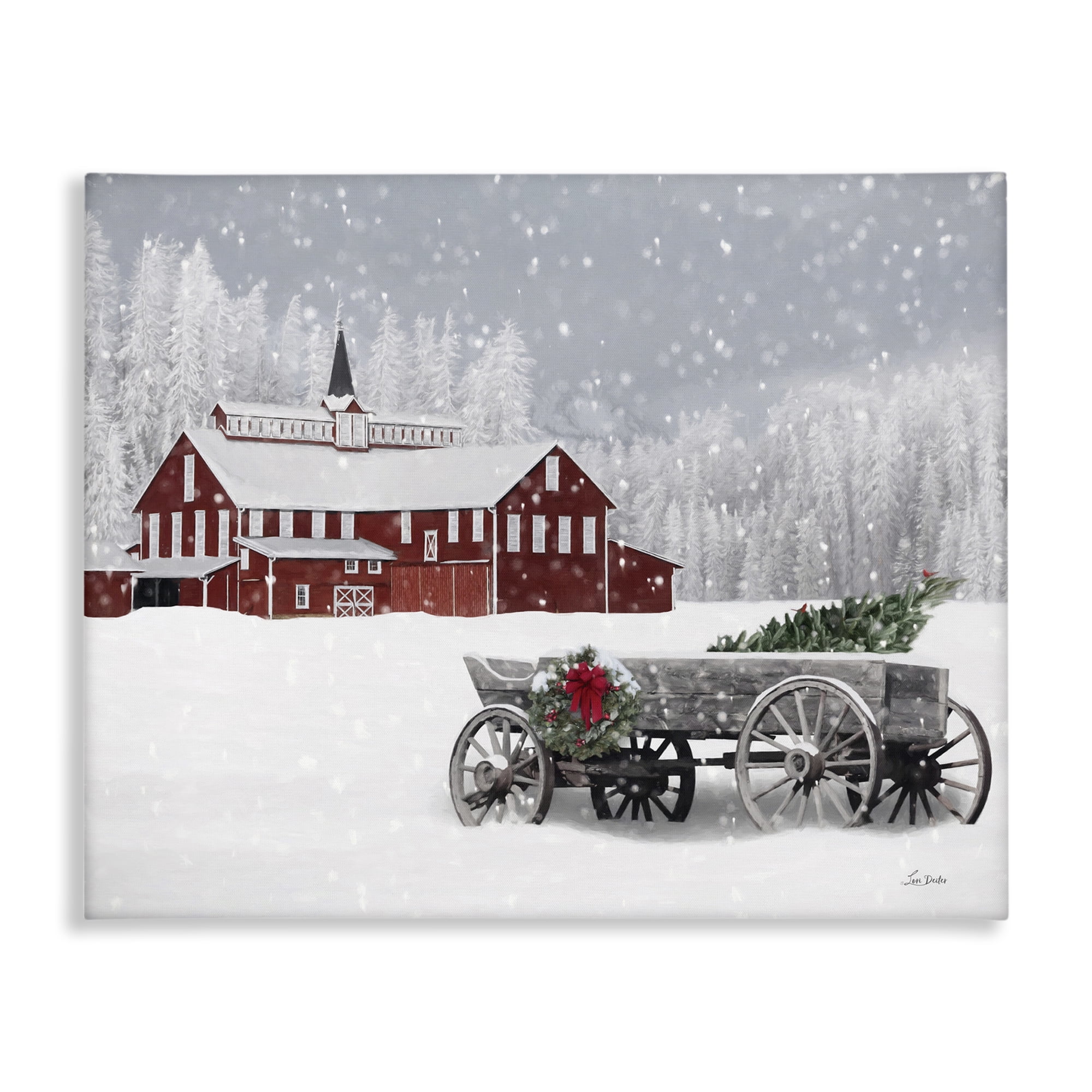 Stupell Industries Winter Wagon Scene Holiday Painting Gallery Wrapped Canvas Art Print Wall Art, 40 x 30