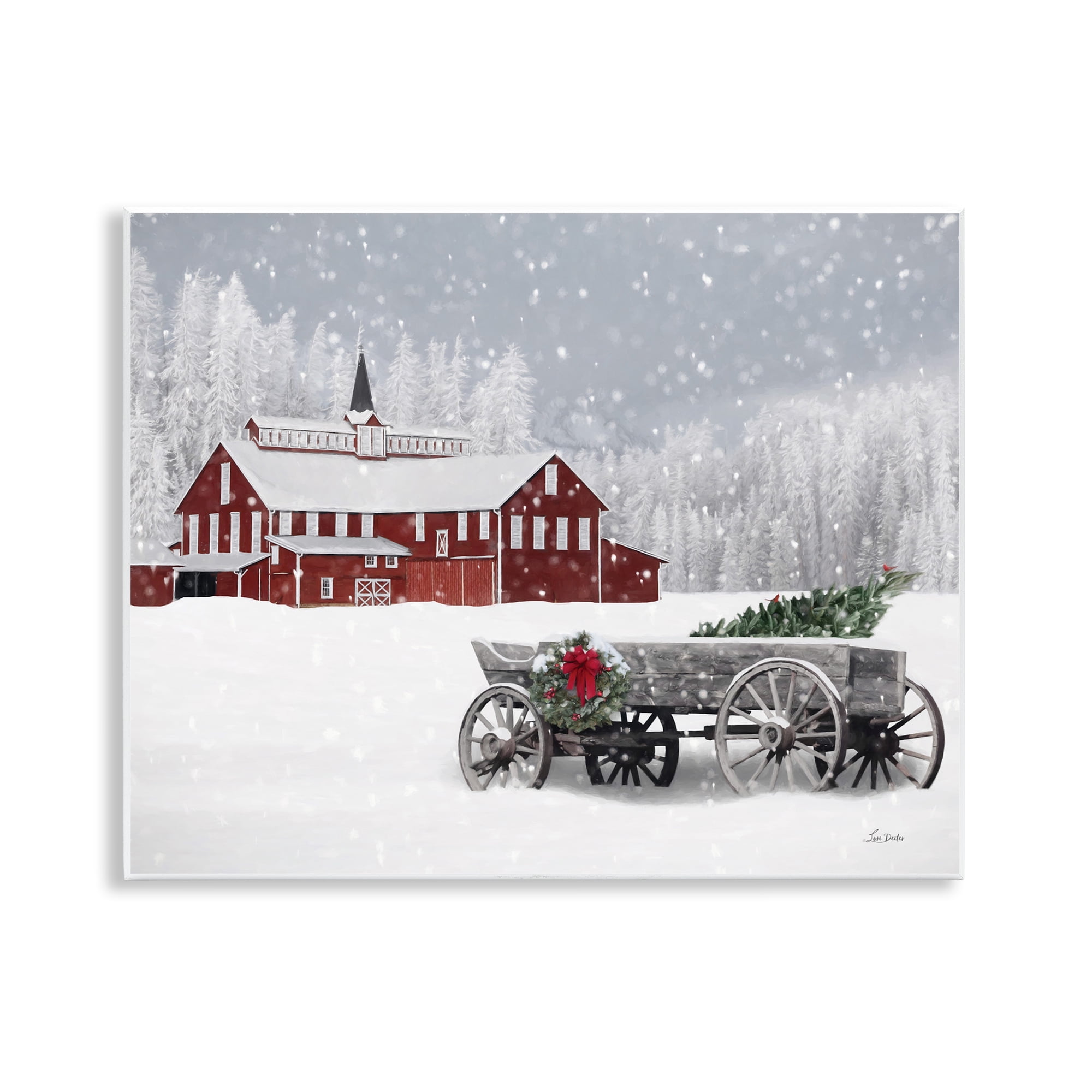 Rustic Winter Wagon Scene Wood Wall Art, 14 x 11