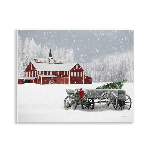 Stupell Industries Winter Wagon Scene Holiday Painting Unframed Art Print Wall Art, 14 x 11