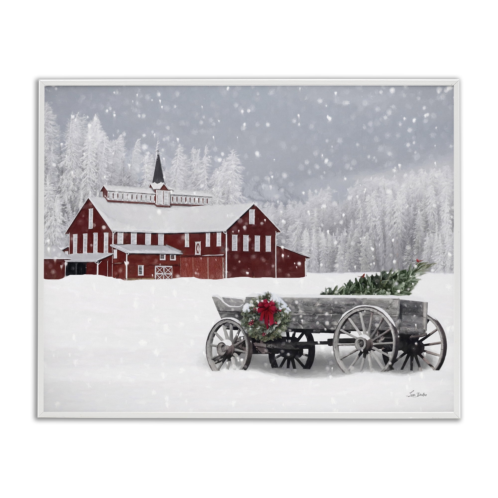 Stupell Industries Winter Wagon Scene Holiday Painting White Framed Art Print Wall Art, 14 x 11