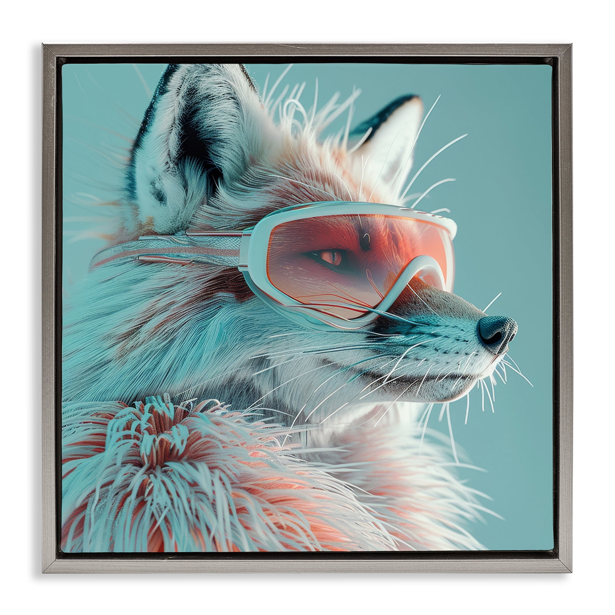 Stupell Industries Winter Whimsy Fox Animals Painting Gray Floater Framed Canvas Art Print Wall Art, 25 x 25