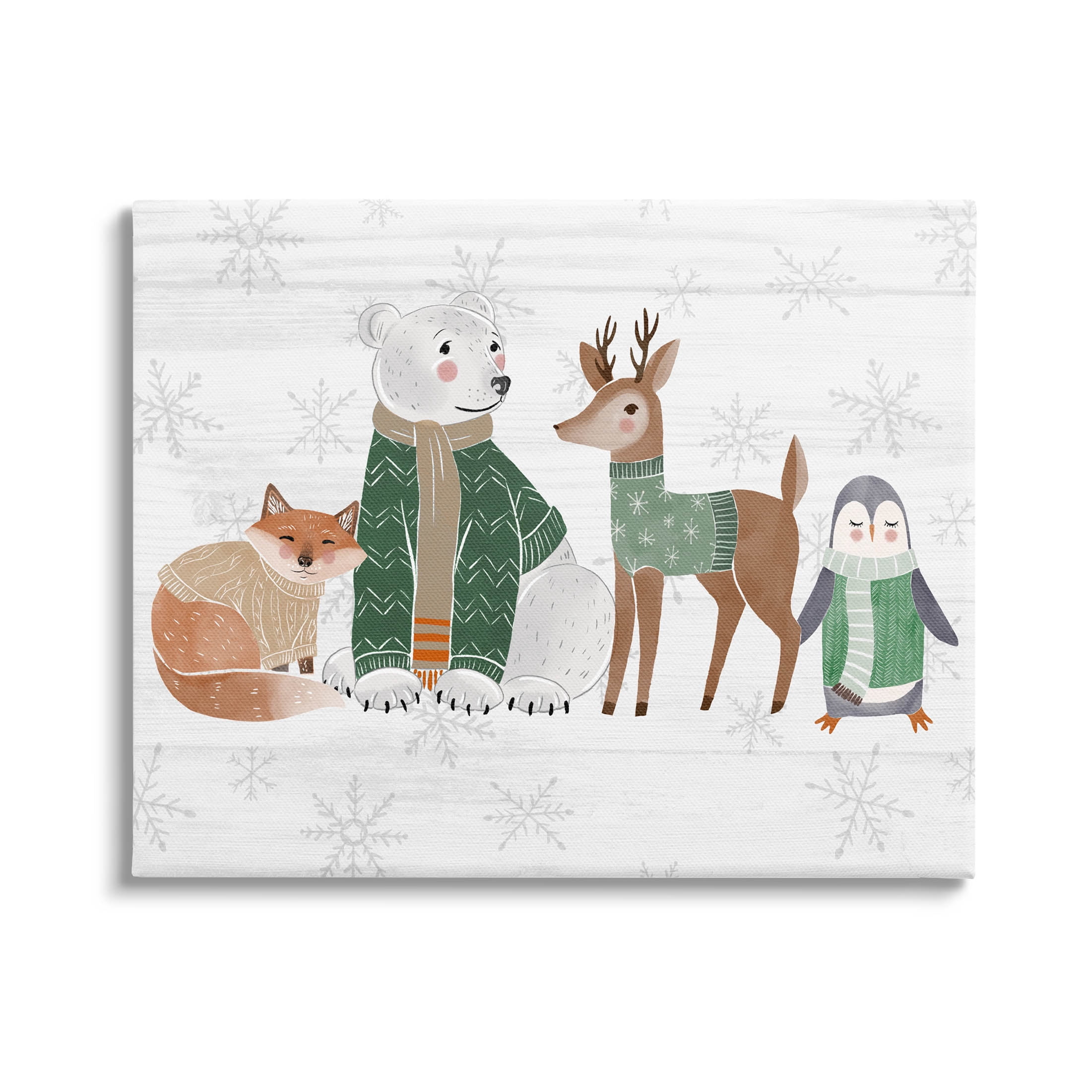 Stupell Industries Winter Wildlife Animals Snowflakes Graphic Art Gallery Wrapped Canvas Print Wall Art, Design by The Saturday Evening Post