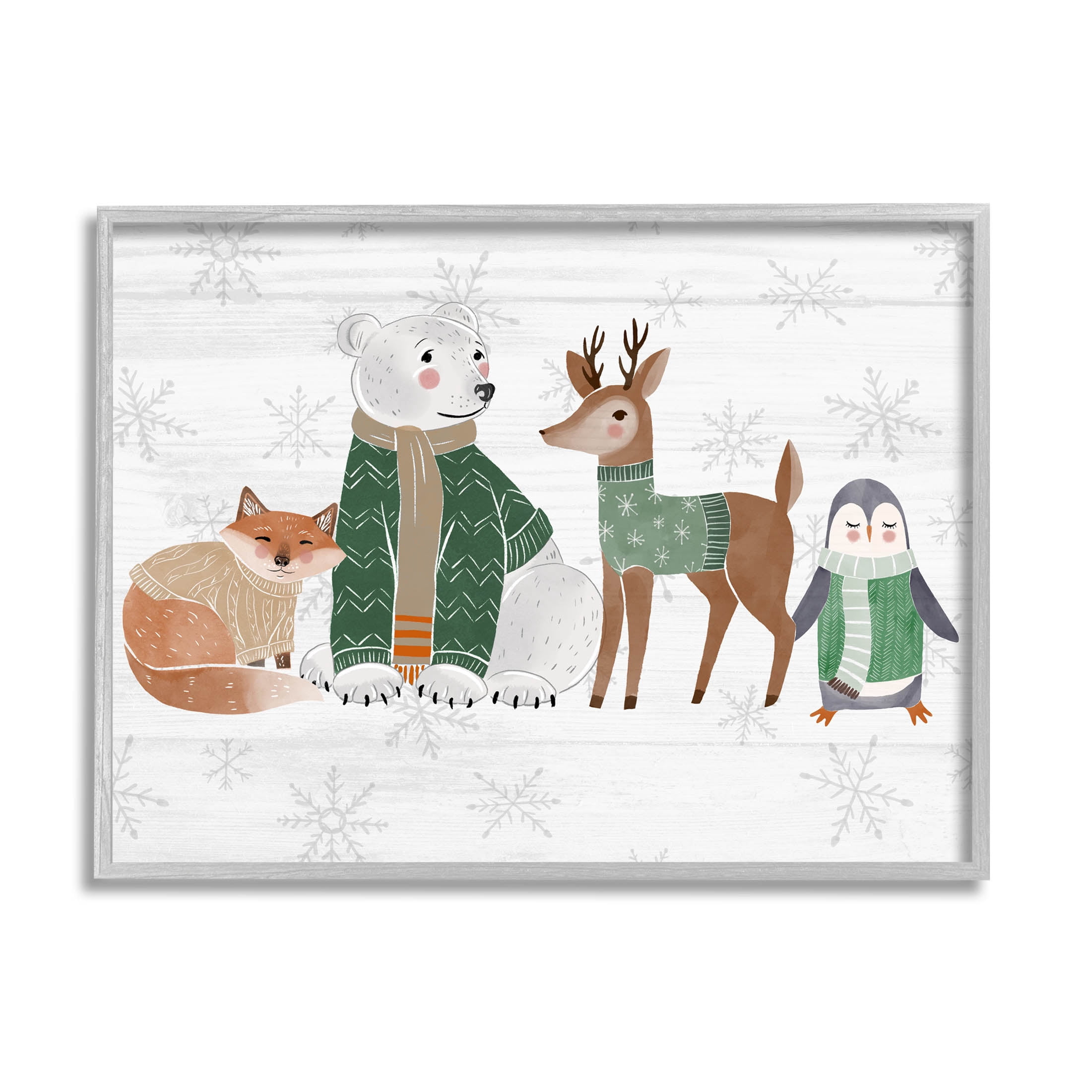Stupell Industries Winter Wildlife Animals Snowflakes Graphic Art Gray Framed Art Print Wall Art, Design by The Saturday Evening Post