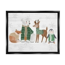 Stupell Industries Winter Wildlife Animals Snowflakes Graphic Art Jet Black Floating Framed Canvas Print Wall Art, Design by The Saturday Evening Post