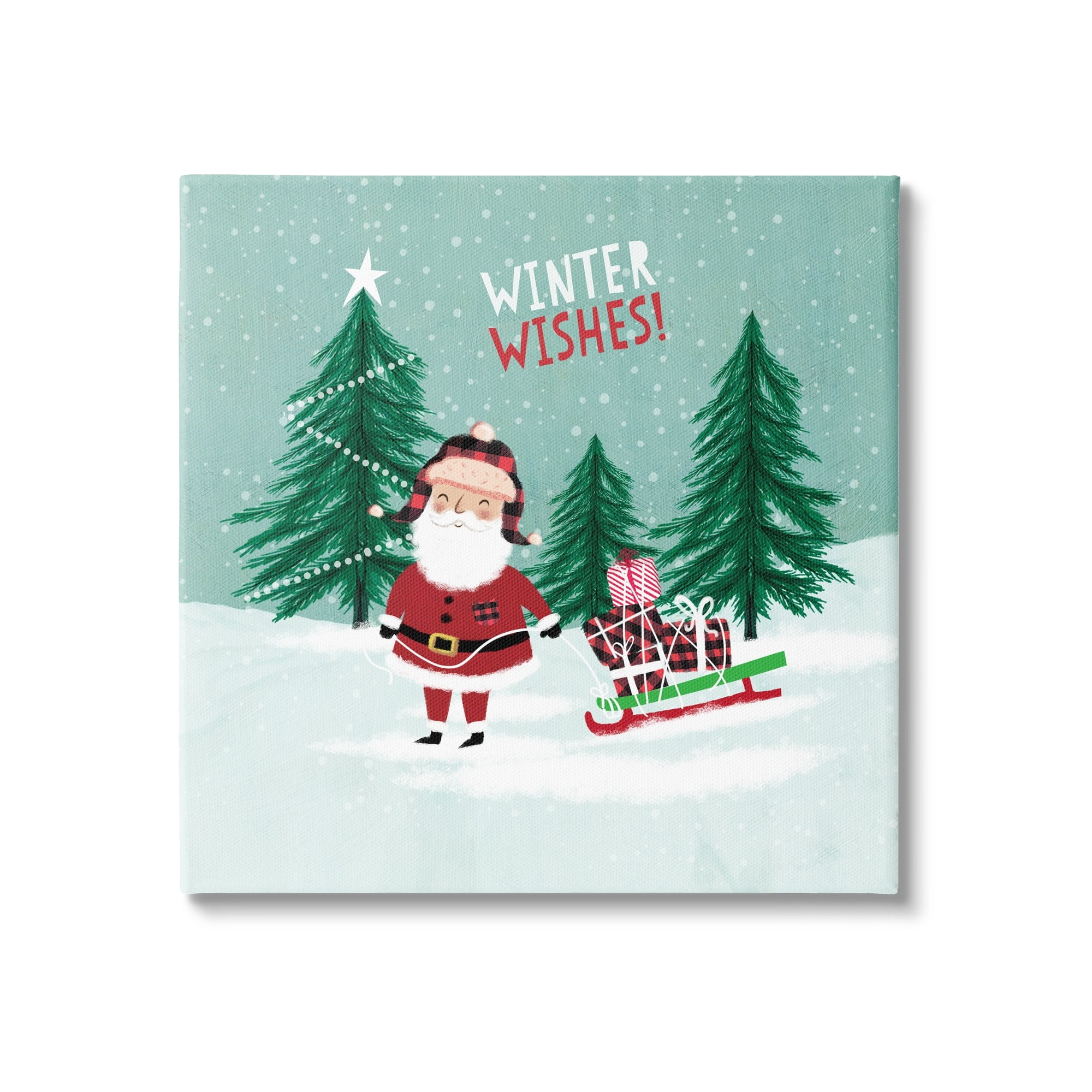 Winter Wishes Santa Claus Holiday Canvas Art in Green and Red