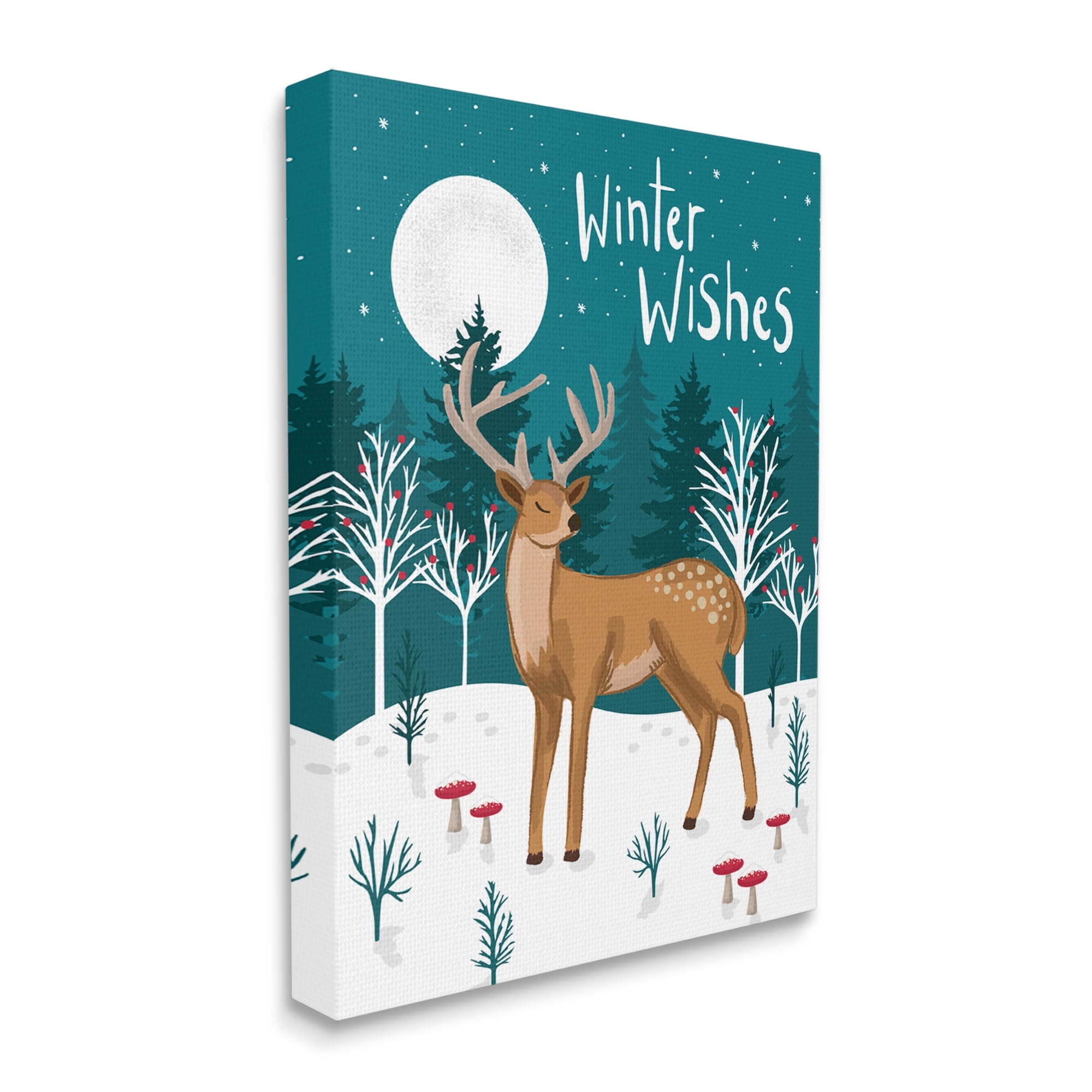 Stupell Industries Winter Wishes Saying Midnight Reindeer Forest Landscape Animals & Insects Painting Gallery Wrapped Canvas Print Wall Art, 16 x 20