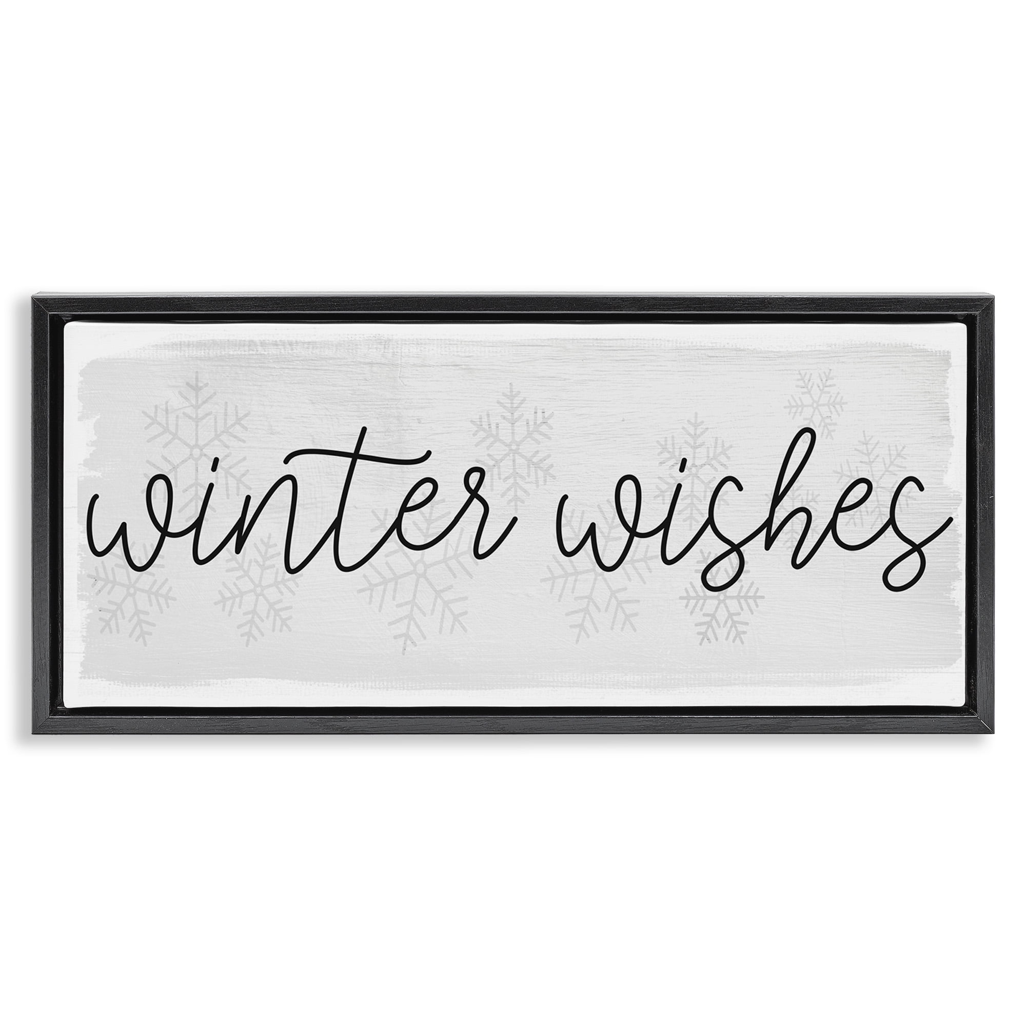 Stupell Industries Winter Wishes Sentiment Inspirational Painting Black Floater Framed Canvas Art Print Wall Art, 25 x 11